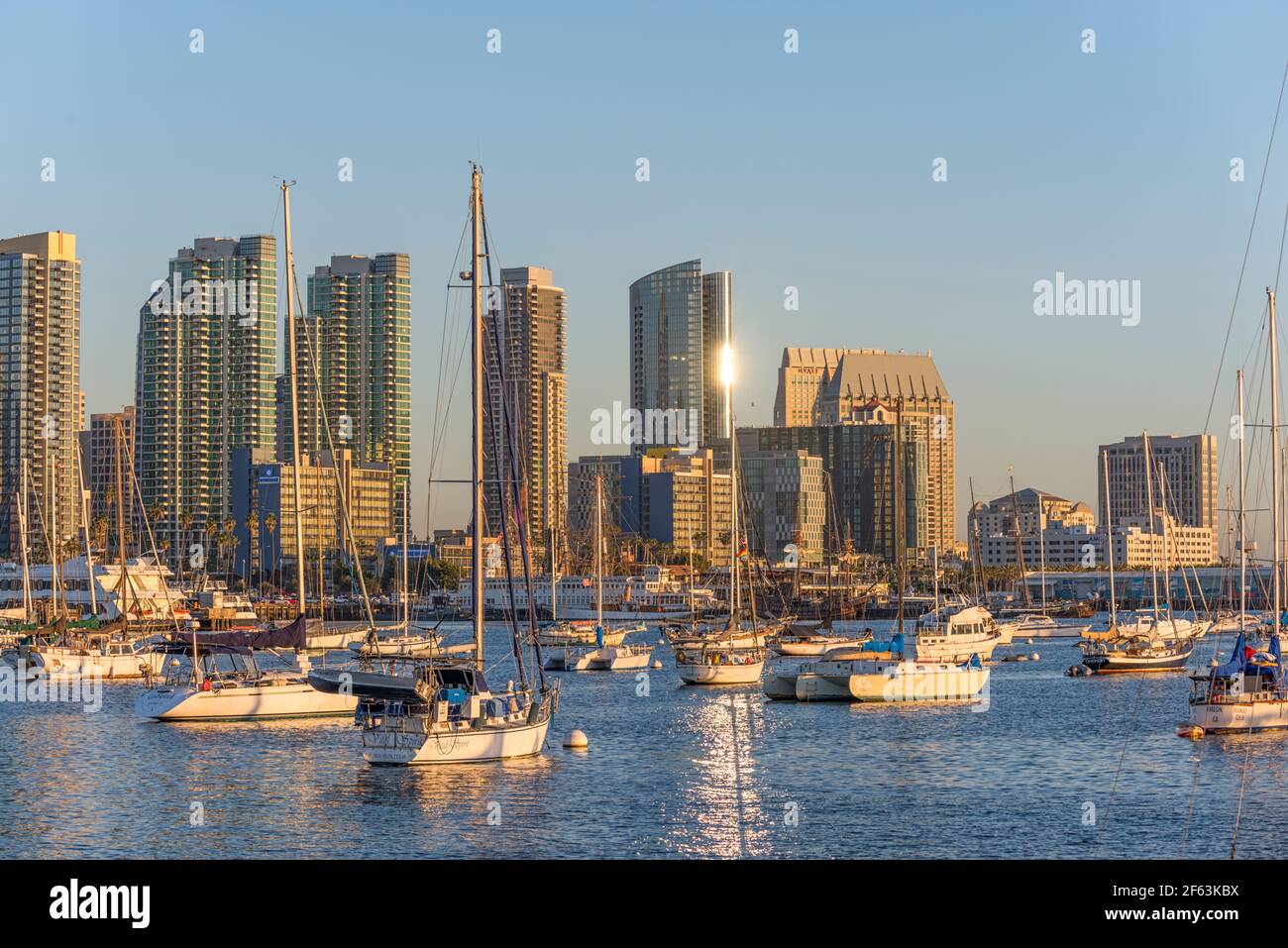 San Diego Skyline and San Diego Harbor on a late winter afternoon. San Diego, California, USA. Stock Photo