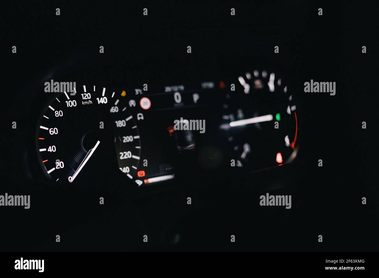 closeup. tachometer speedometer and virtual dashboard of a premium car