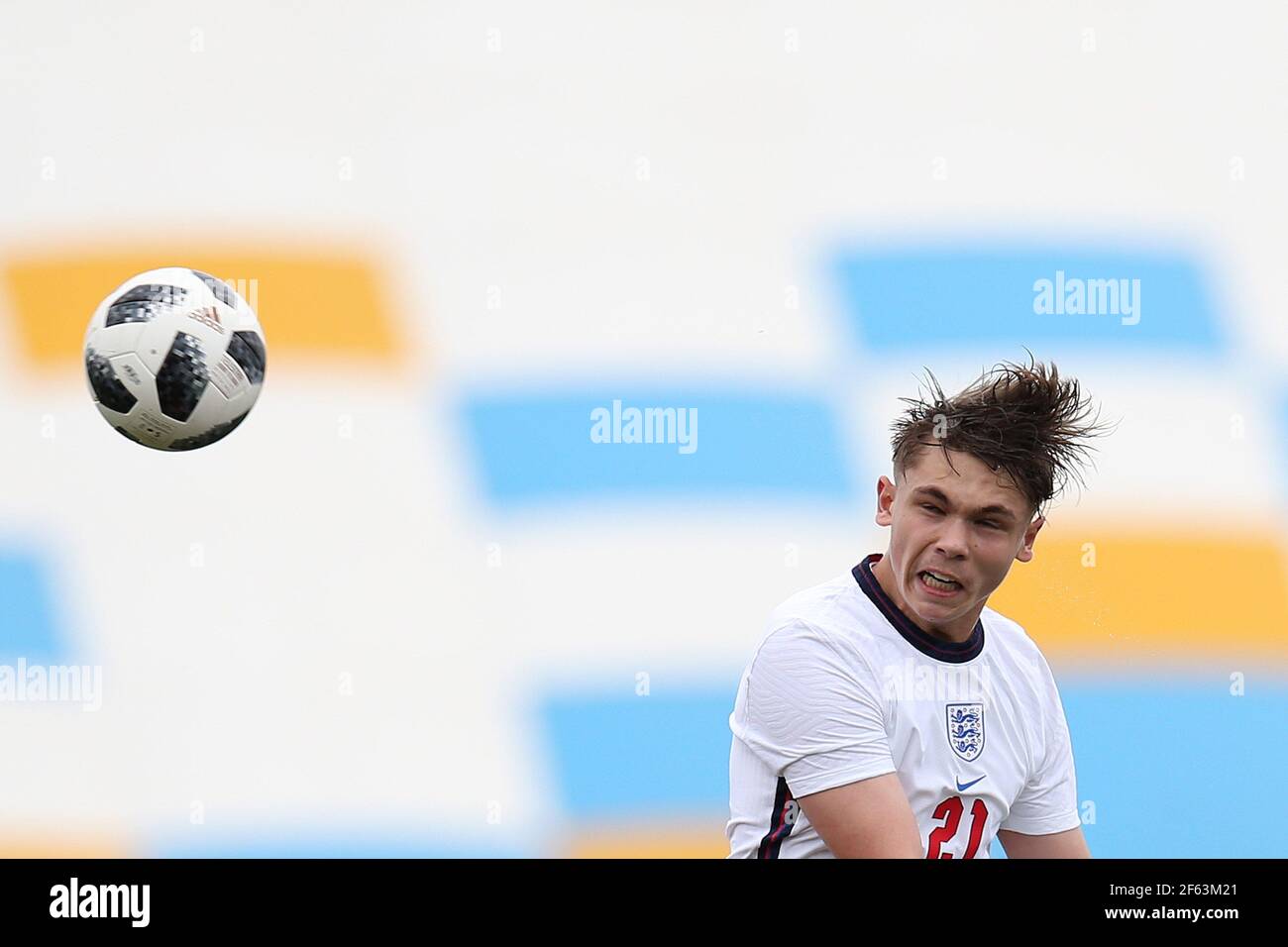 Cardiff, UK. 29th Mar, 2021. Callum Doyle of England in action. U18 Football international match, Wales v England, at the Leckwith stadium in Cardiff, South Wales on Monday 29th March 2021. Editorial use only. pic by Andrew Orchard/Andrew Orchard sports photography/Alamy Live News Credit: Andrew Orchard sports photography/Alamy Live News Stock Photo