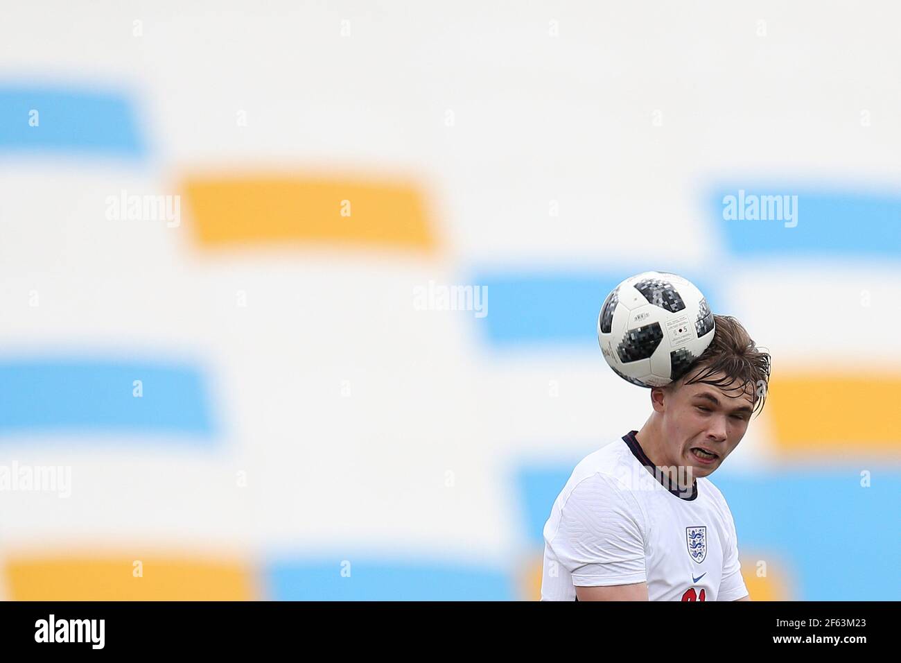 Cardiff, UK. 29th Mar, 2021. Callum Doyle of England in action. U18 Football international match, Wales v England, at the Leckwith stadium in Cardiff, South Wales on Monday 29th March 2021. Editorial use only. pic by Andrew Orchard/Andrew Orchard sports photography/Alamy Live News Credit: Andrew Orchard sports photography/Alamy Live News Stock Photo