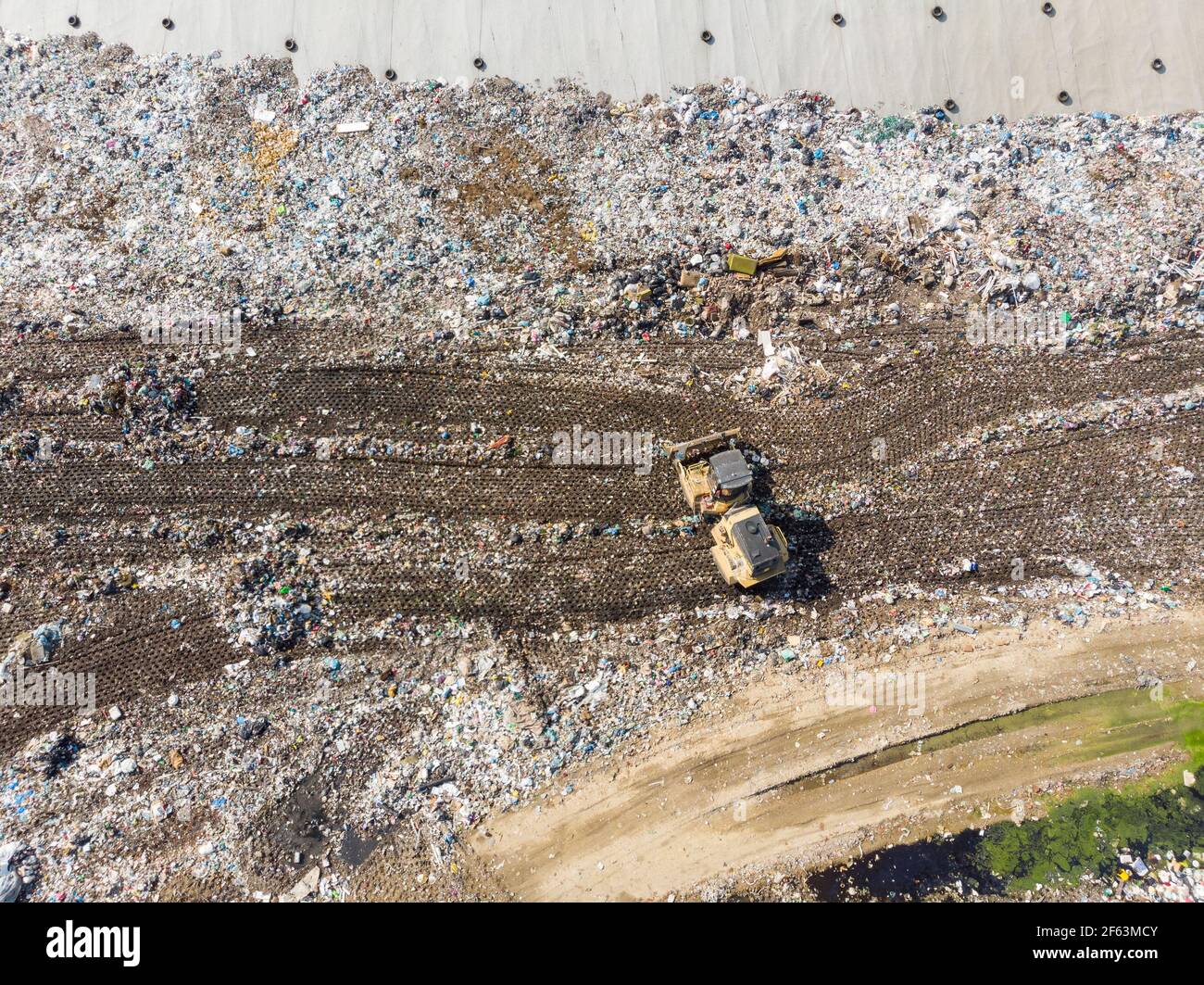 Garbage trucks unload garbage to a landfill Stock Photo Alamy