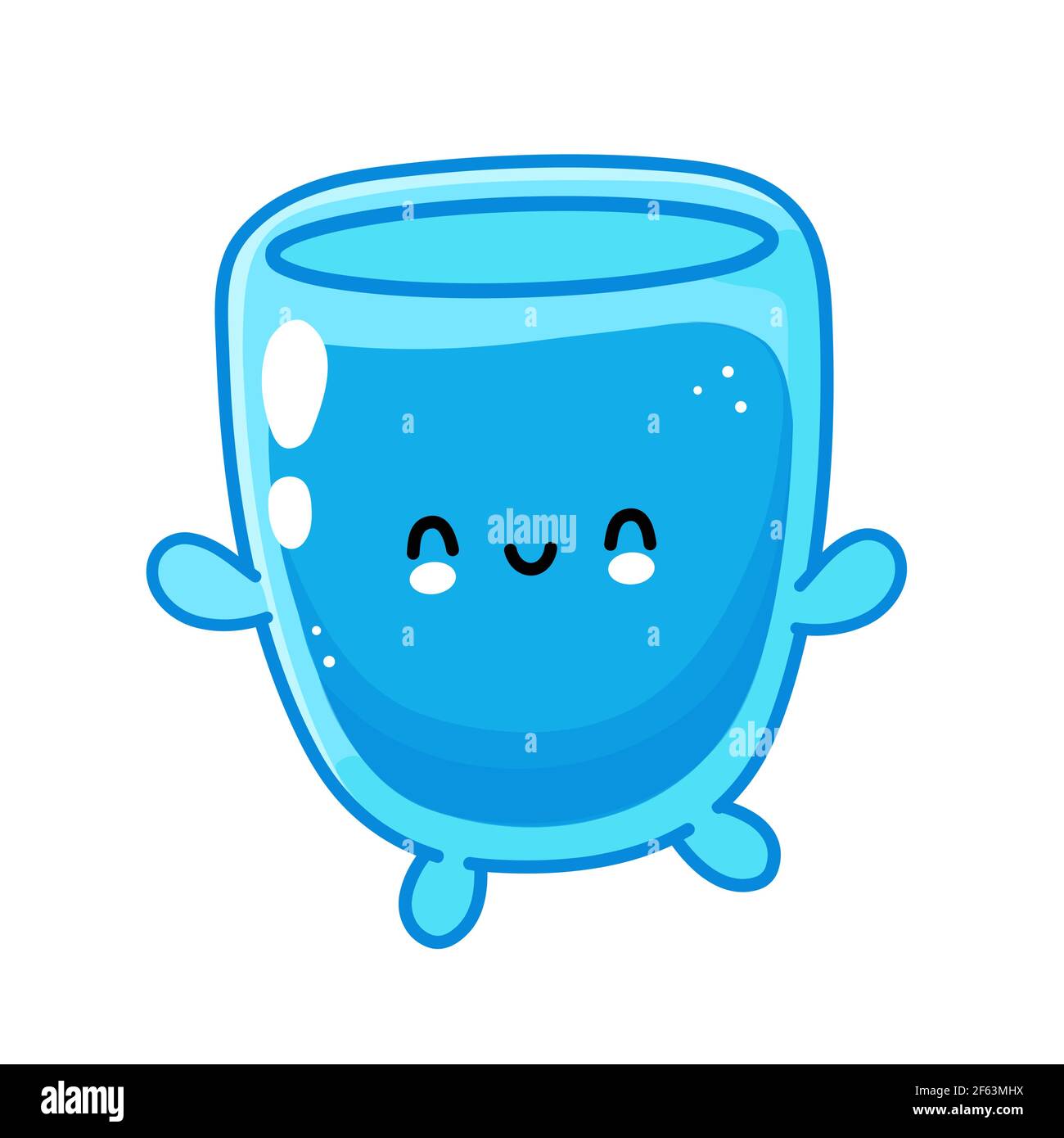 Cute funny happy water glass character. Vector flat line cartoon kawaii character illustration icon. Isolated on white background. Water glass character logo concept Stock Vector