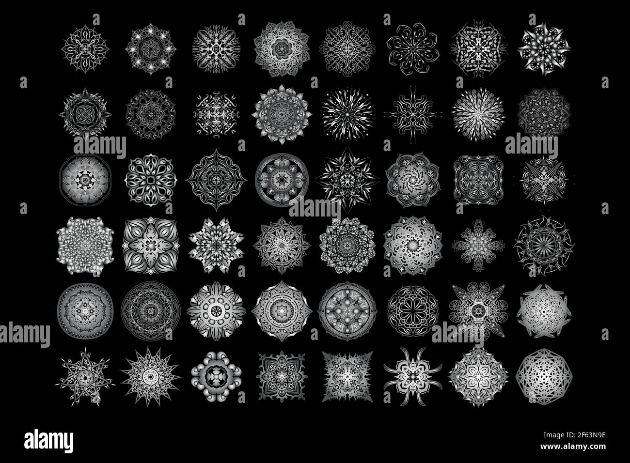 Set Silver Mandala 48 Collection Vector, Perfect set for any kind of design Stock Vector