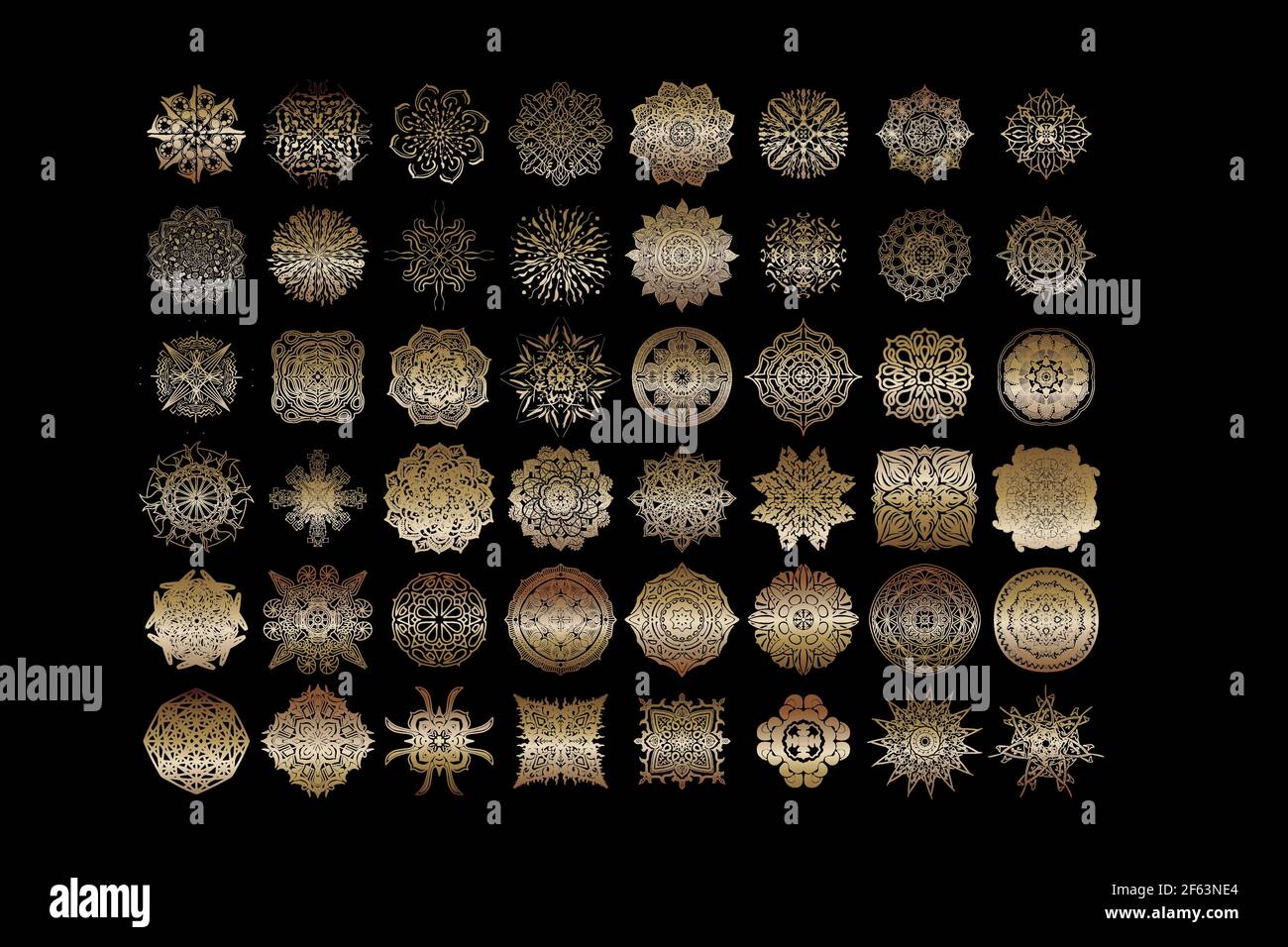 Gold metallic floral arabesque design element. Set Collection  Stock Vector