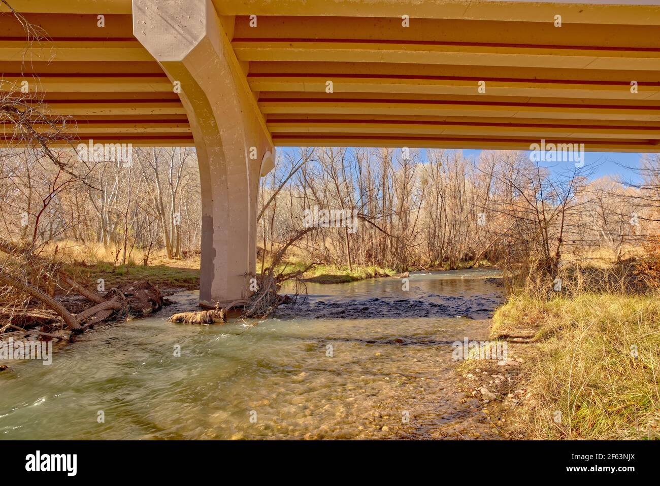 Verde River in Cottonwood Arizona flowing under the 10th Street Bridge
