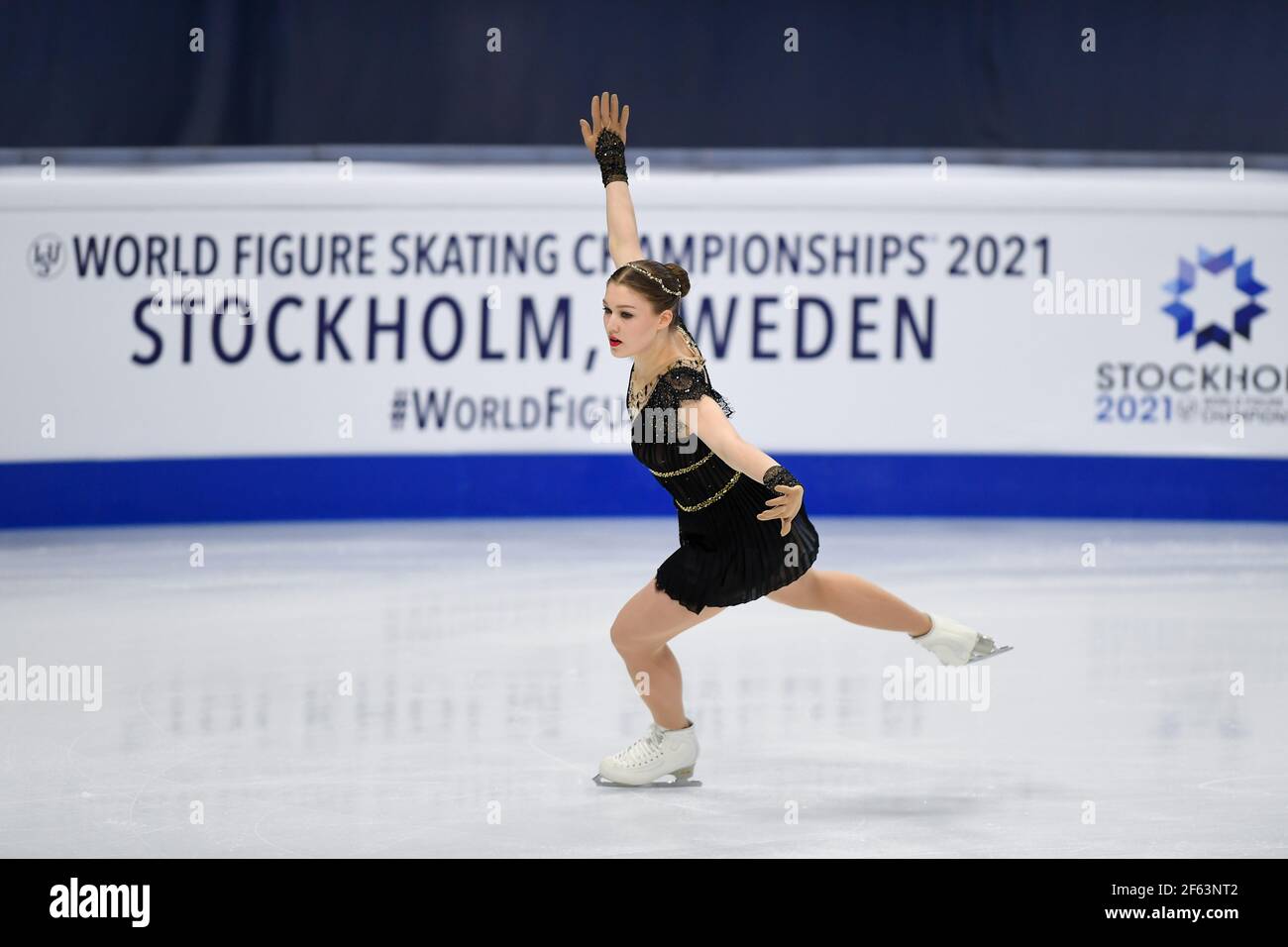 Jenni SAARINEN FIN, during Ladies Short Program at the ISU World Figure Skating Championships 2021 at Ericsson Globe, on March 24, 2021 in Stockholm, Sweden