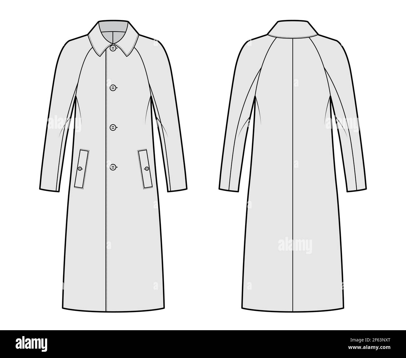 Balmacaan coat technical fashion illustration with raglan long sleeves ...