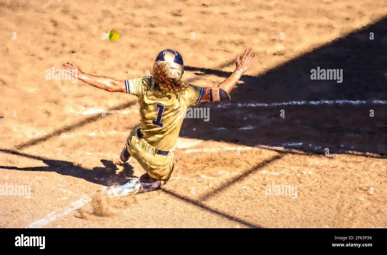 Girl Softball Player Sliding Into Base Hi Res Stock Photography And