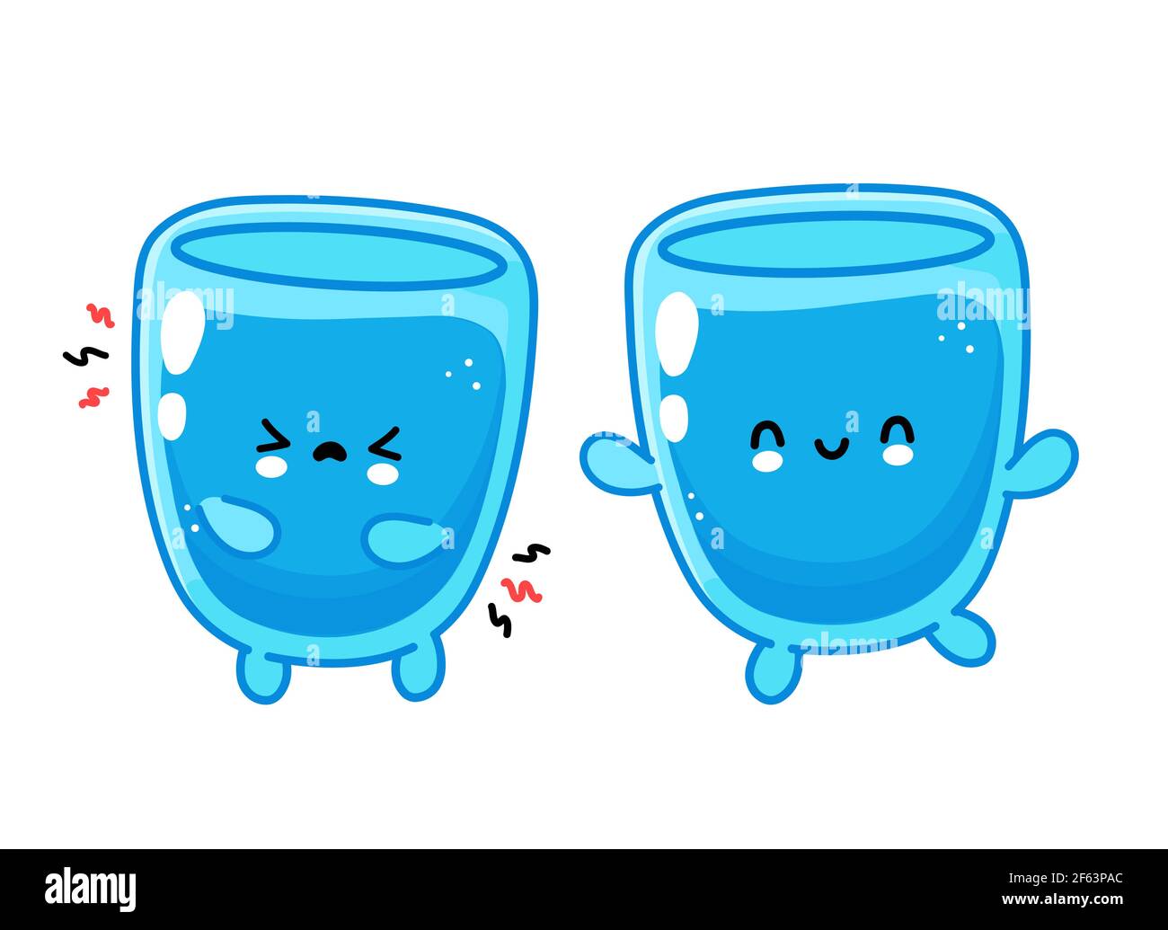 Cute funny happy and sad water glass character. Vector flat line cartoon kawaii character illustration icon. Isolated on white background. Water glass character concept Stock Vector
