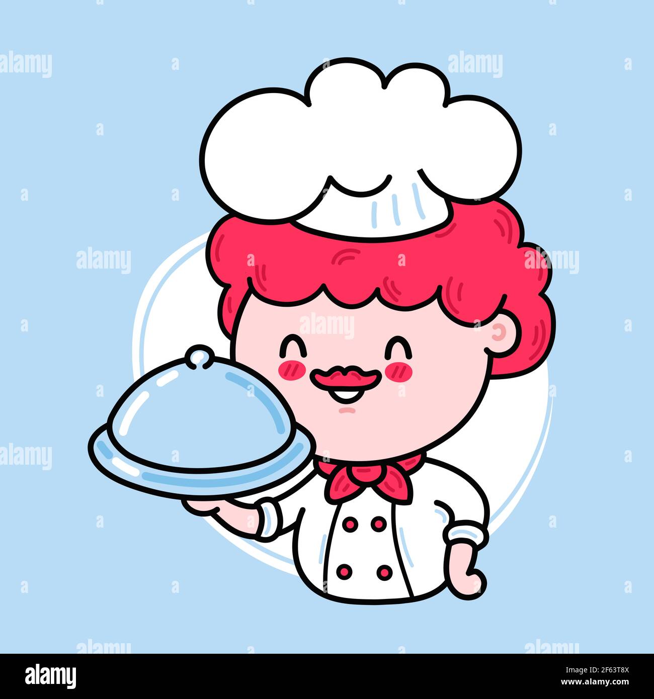 Cute funny chef cook character serving a dish. Vector hand drawn ...