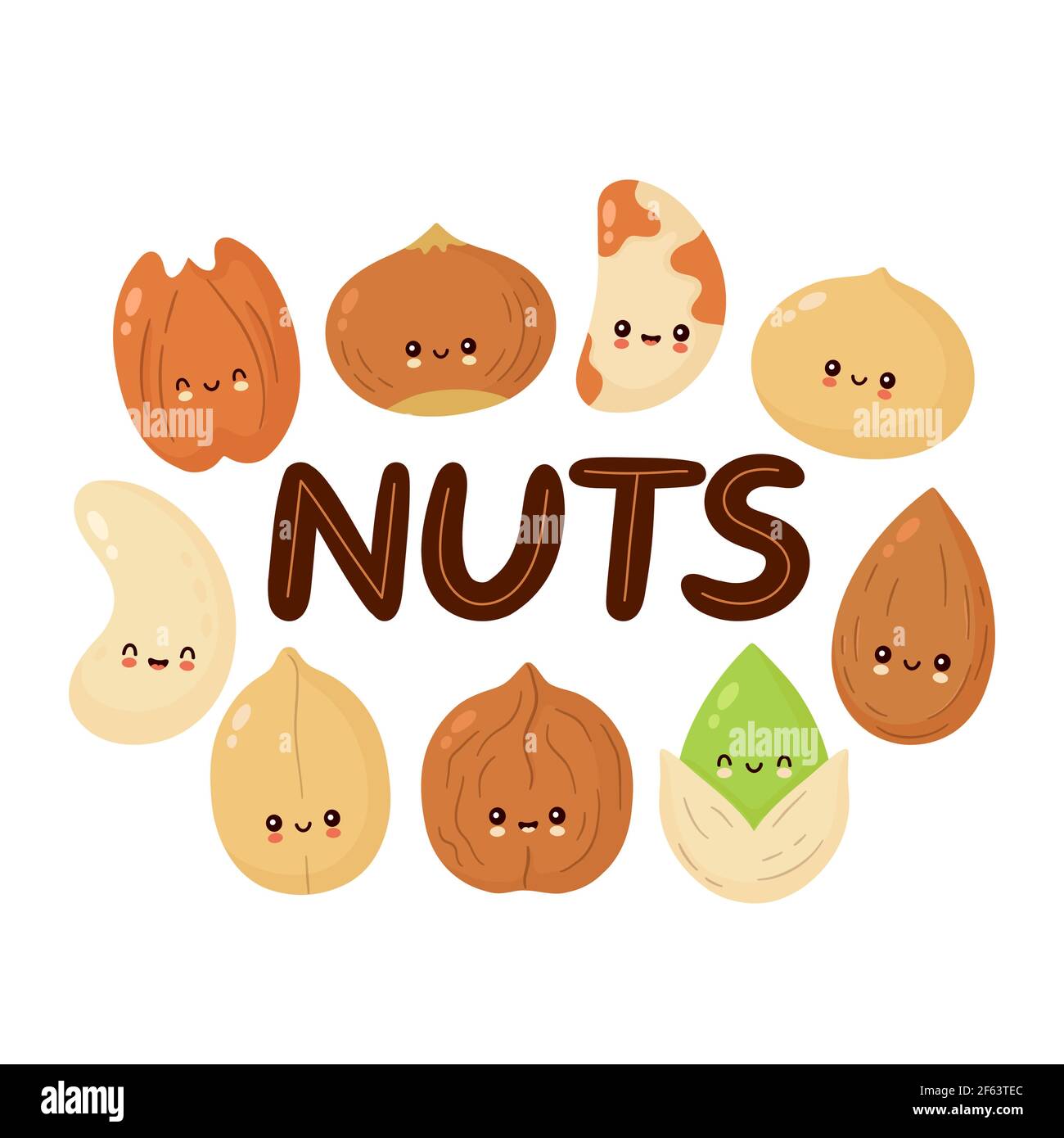 Cute happy nuts banner. Vector flat cartoon character illustration icon