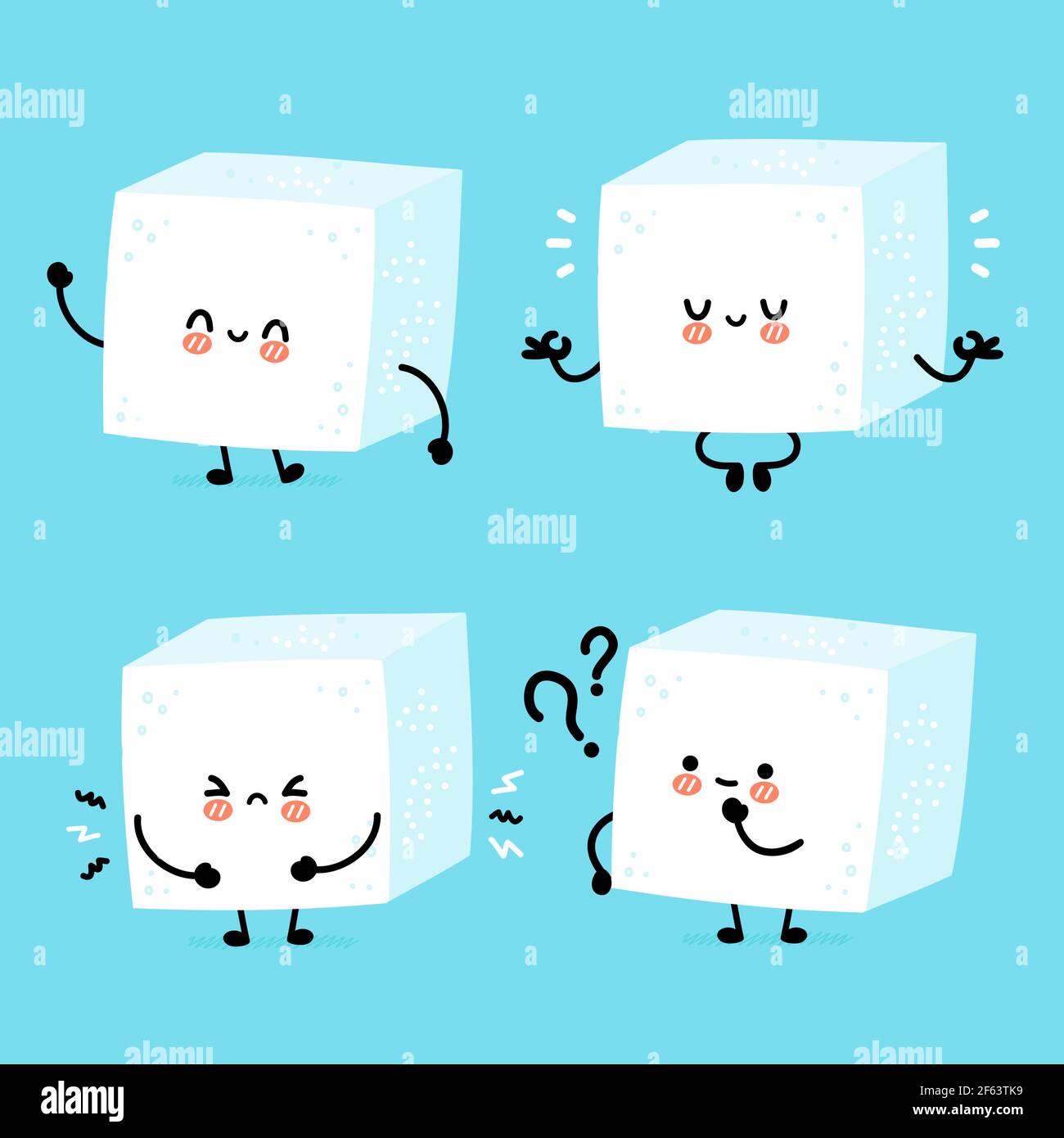 Cute funny happy sugar piece cube character set collection. Vector flat ...