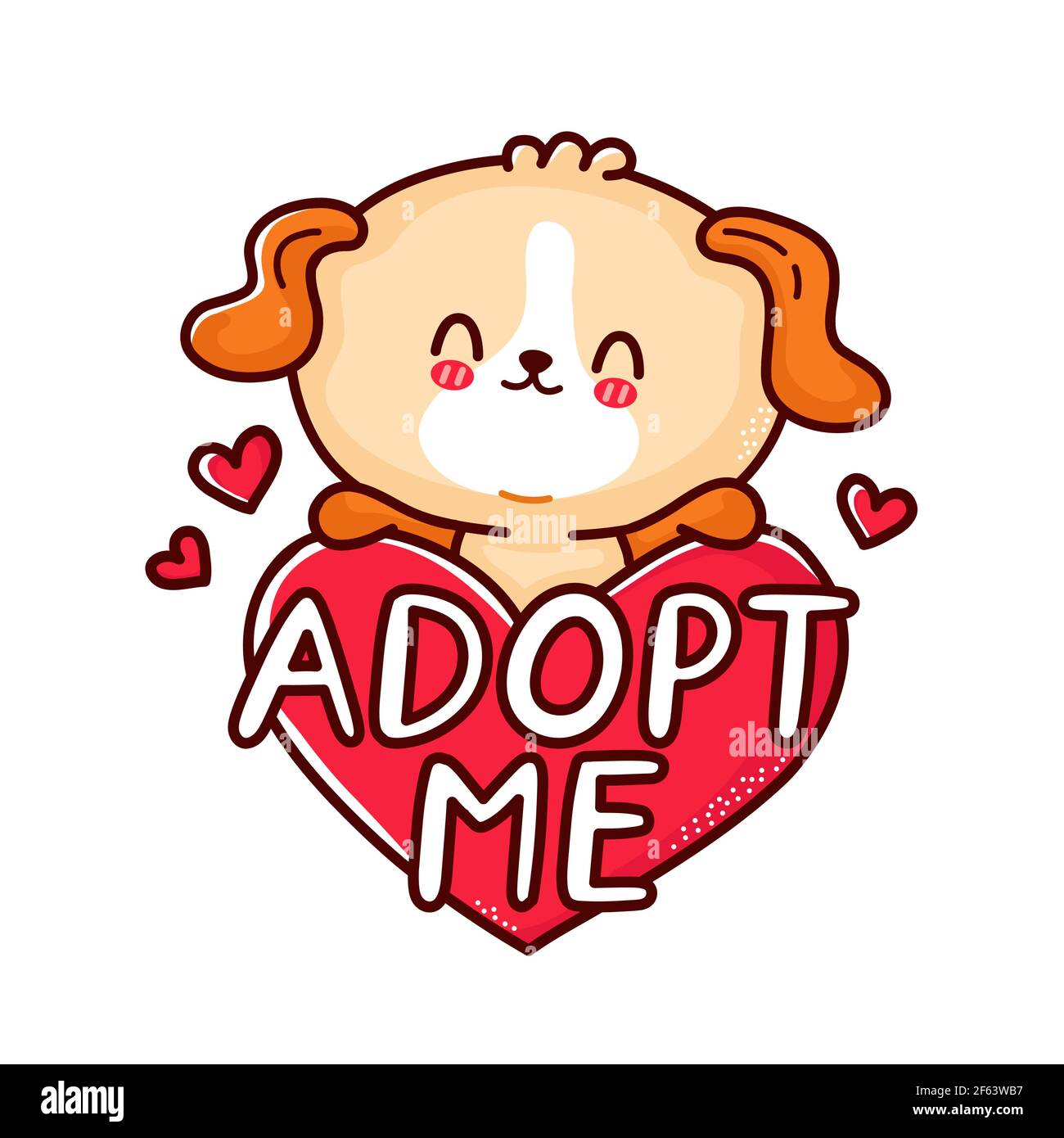 Cute funny puppy dog hold heart sign Adopt me. Vector flat line cartoon  kawaii character illustration icon. Isolated on white background. Adopt  pets,dog,puppy concept Stock Vector Image & Art - Alamy