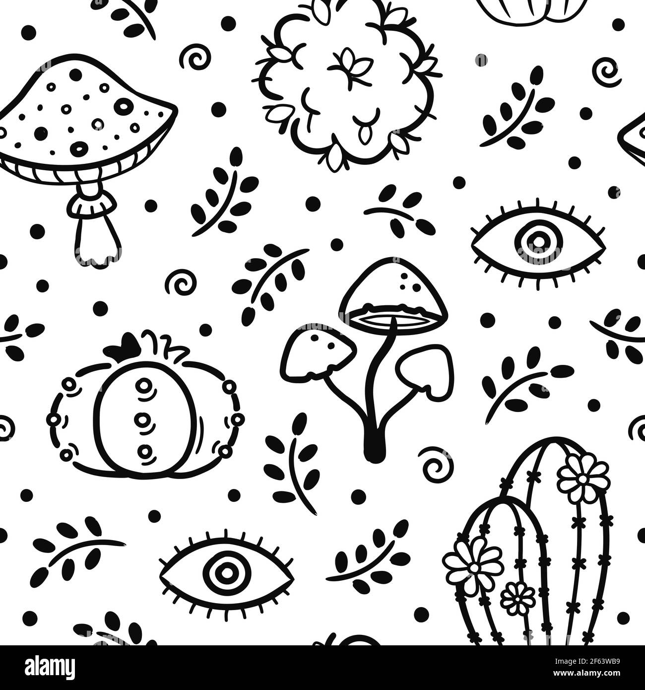 Entheogen plants seamless pattern. Vector cartoon illustration icon design. Isolated on white background. Entheogen plants, mushroom,cactus seamless pattern concept Stock Vector