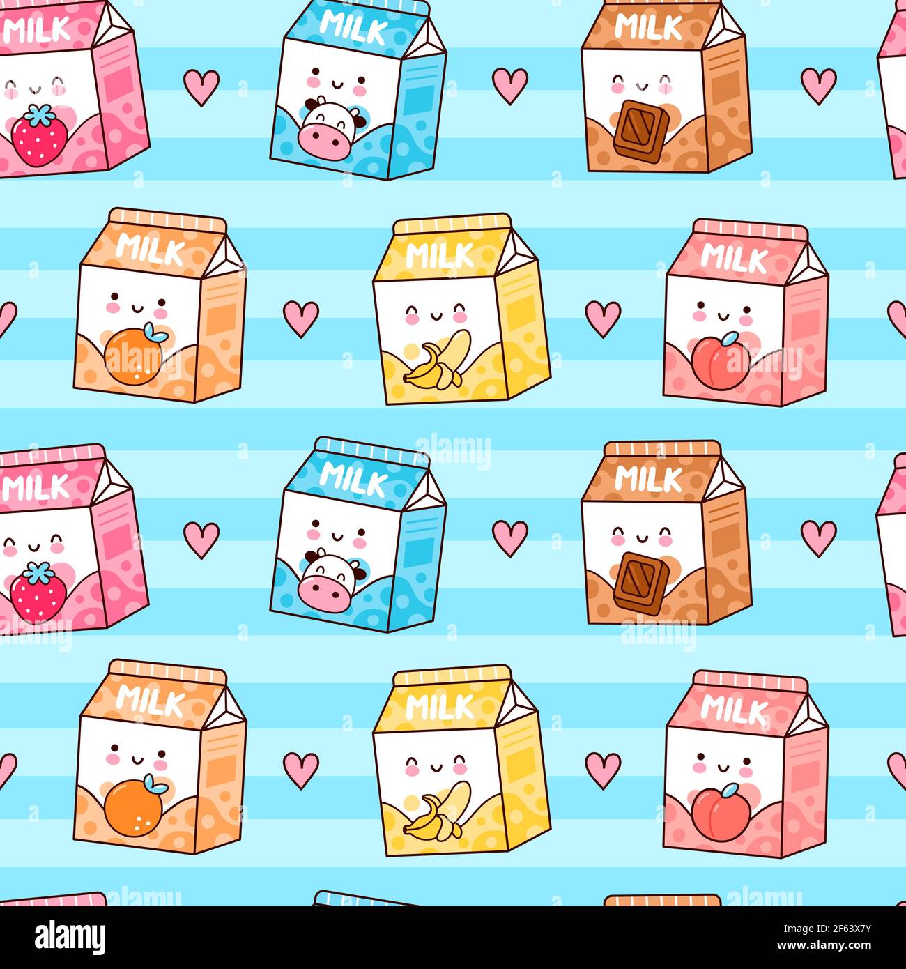 Cute funny happy flavored milk box and hearts seamless pattern. Vector  kawaii cartoon illustration icon design. Cute milk with different flavors  seamless pattern concept Stock Vector Image & Art - Alamy