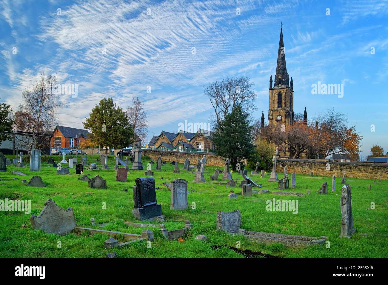UK,South Yorkshire,Elsecar,Holy Trinity Parish Church in Autumn Stock Photo