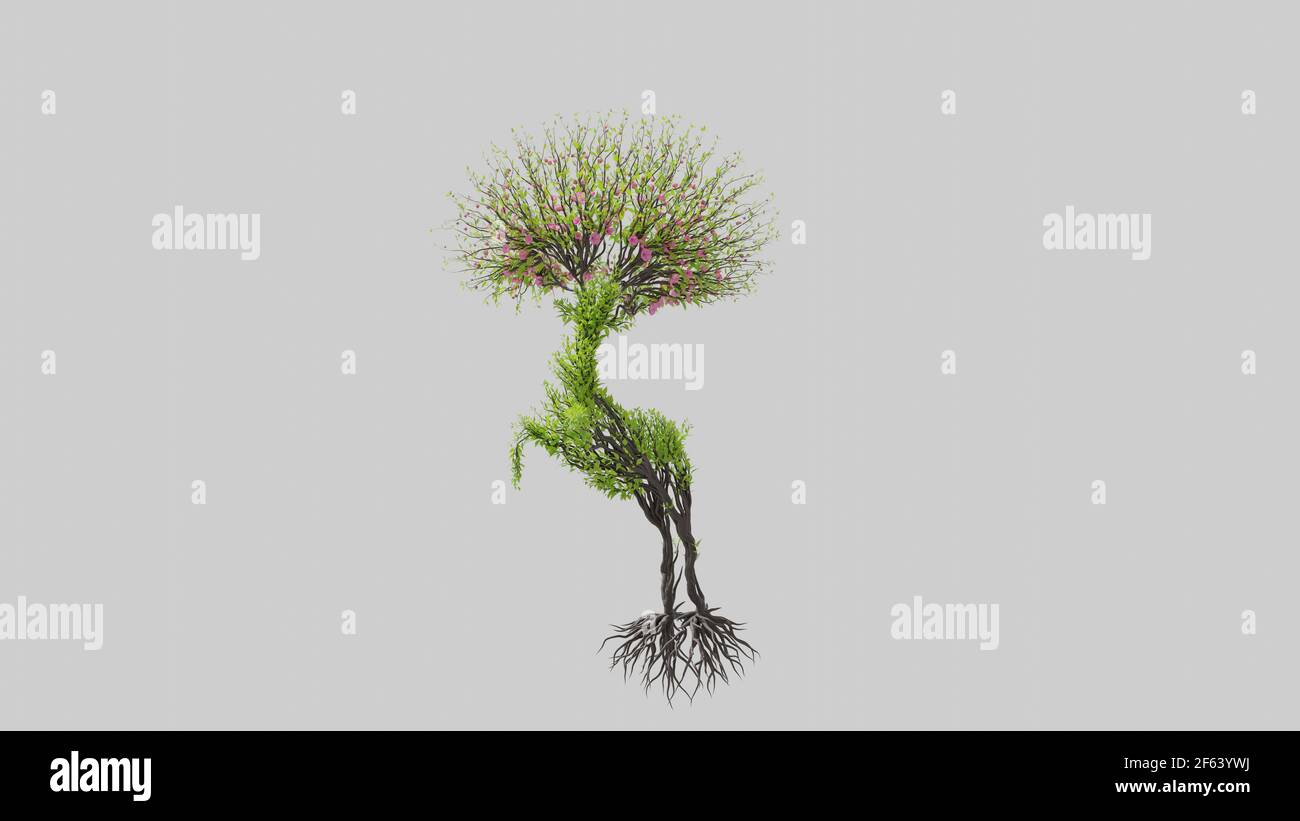 Tree in a shape of a deer. Seasonal transition on white background. Eco ...