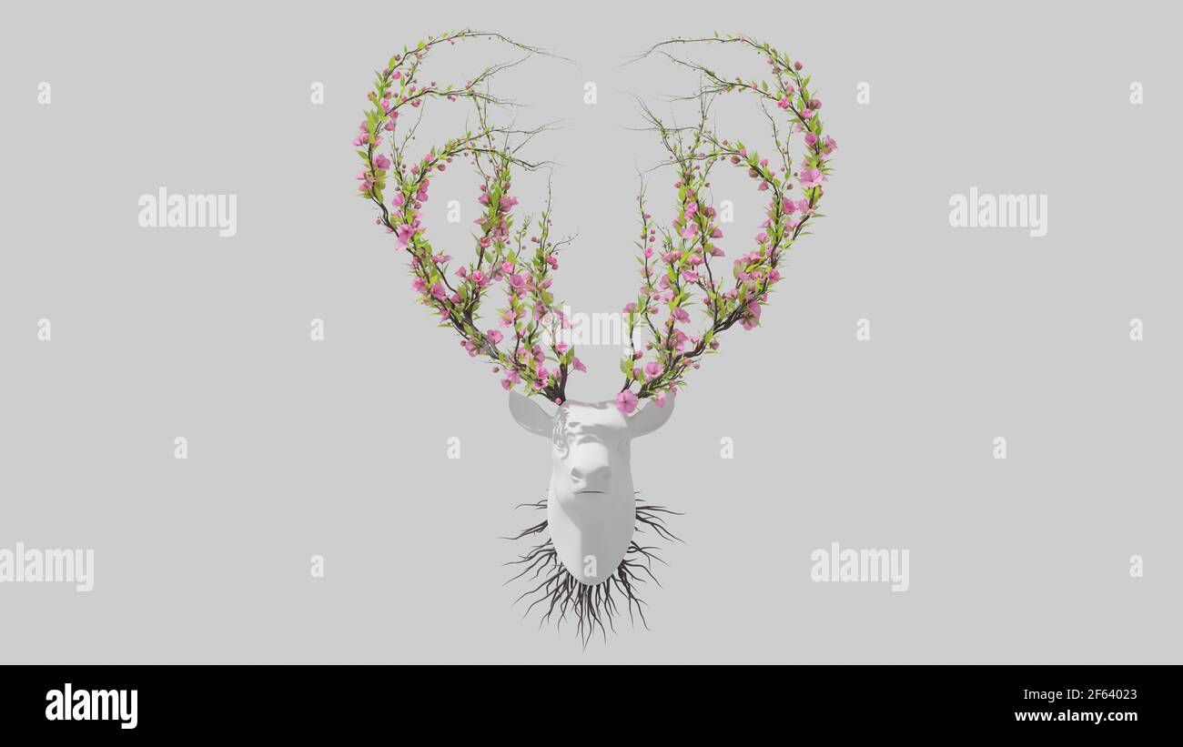 Tree in a shape of a deer head. Seasonal transition on white background ...