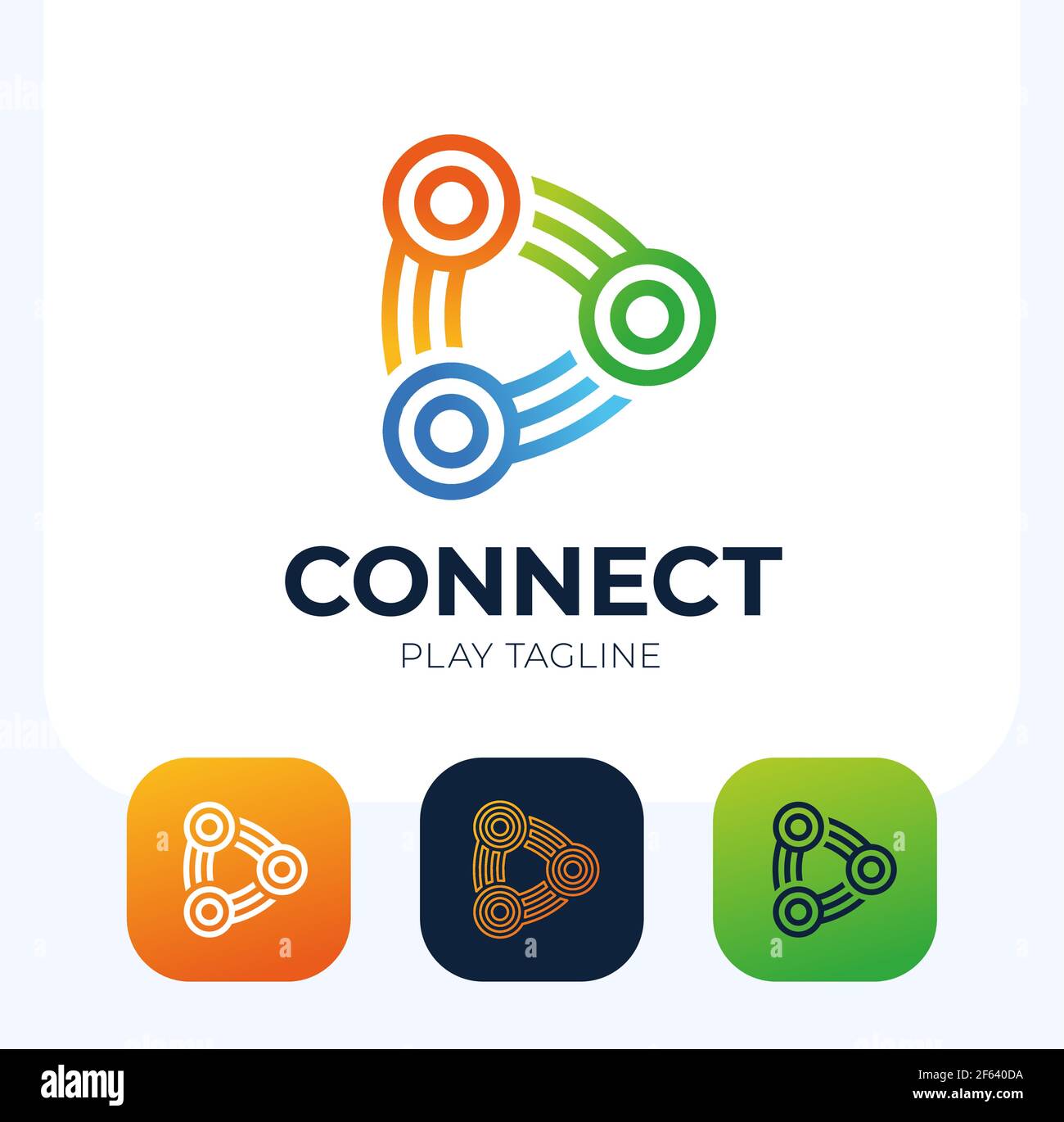 Connect play button vector logo. link connection with triangle and circle shape logo design concept Stock Vector