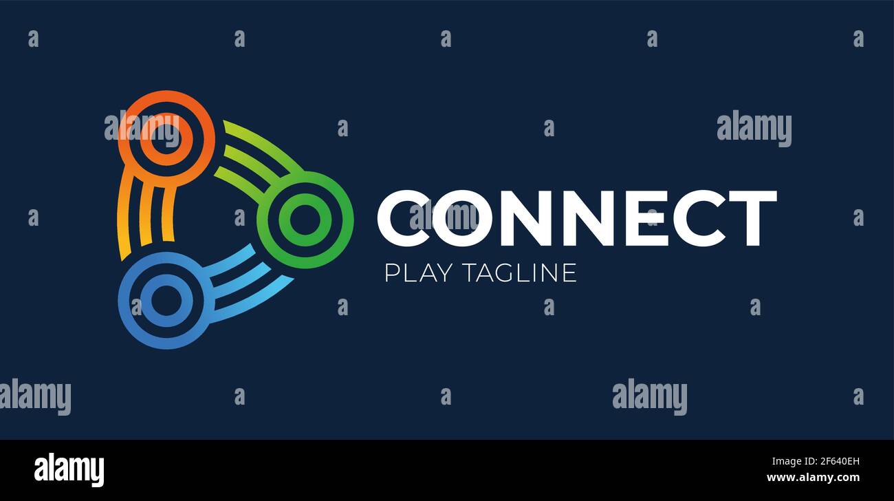 Connect play button vector logo. link connection with triangle and circle shape logo design concept Stock Vector