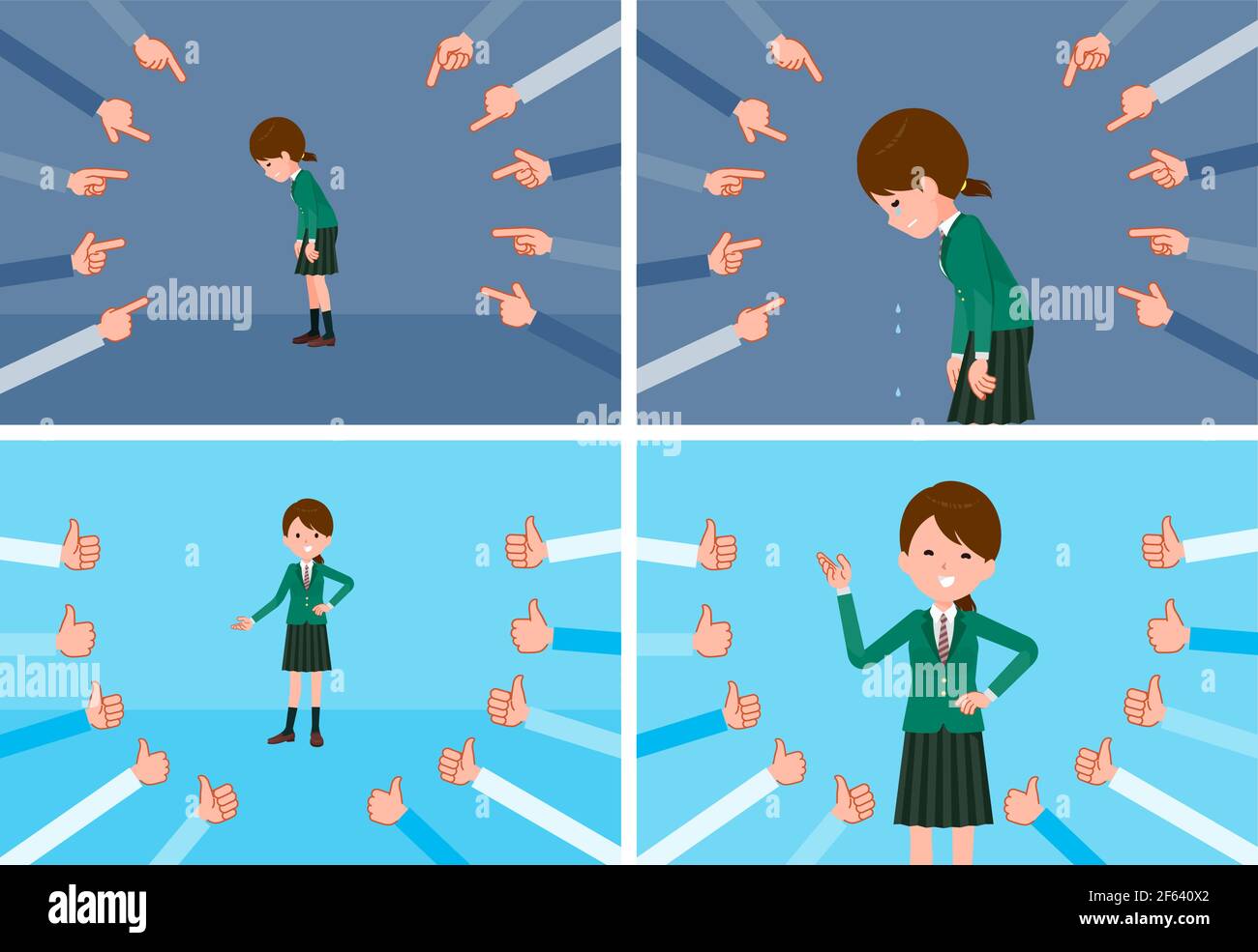 A set of schoolgirl to be evaluated.It's vector art so easy to edit. Stock Vector