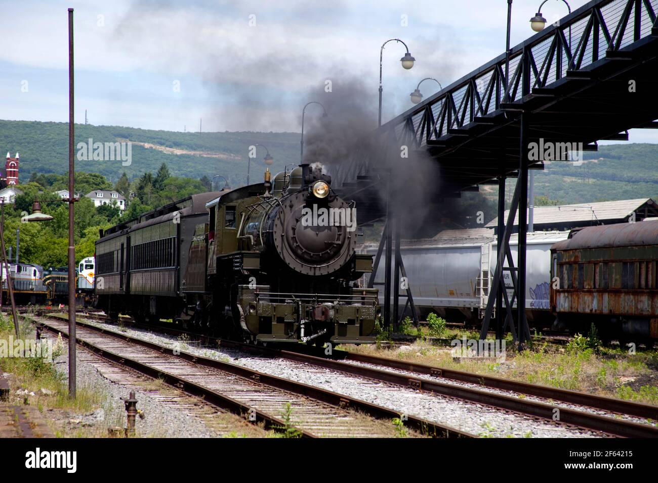 One of the many Steam Locomotive Excursions from Steamtown National Historic Site, a national park, Scranton, Pennsylvania, USA. Stock Photo