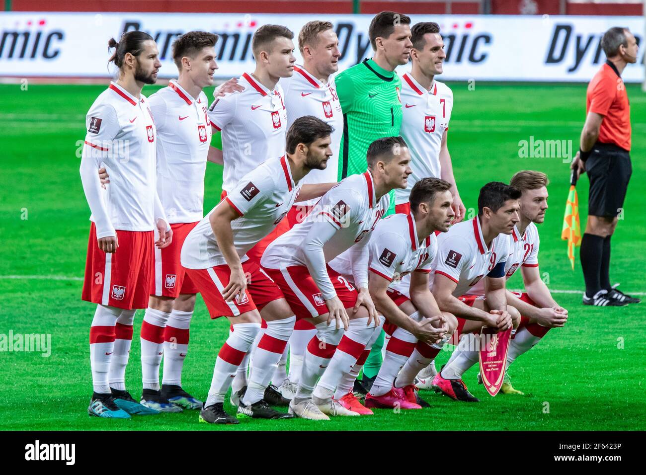 National football team of Poland pose for a group photo during the FIFA  World Cup 2022 Qatar qualifying match between Poland and Andorra at Marshal  Jozef Pilsudski Legia Warsaw Municipal Stadium. (Final