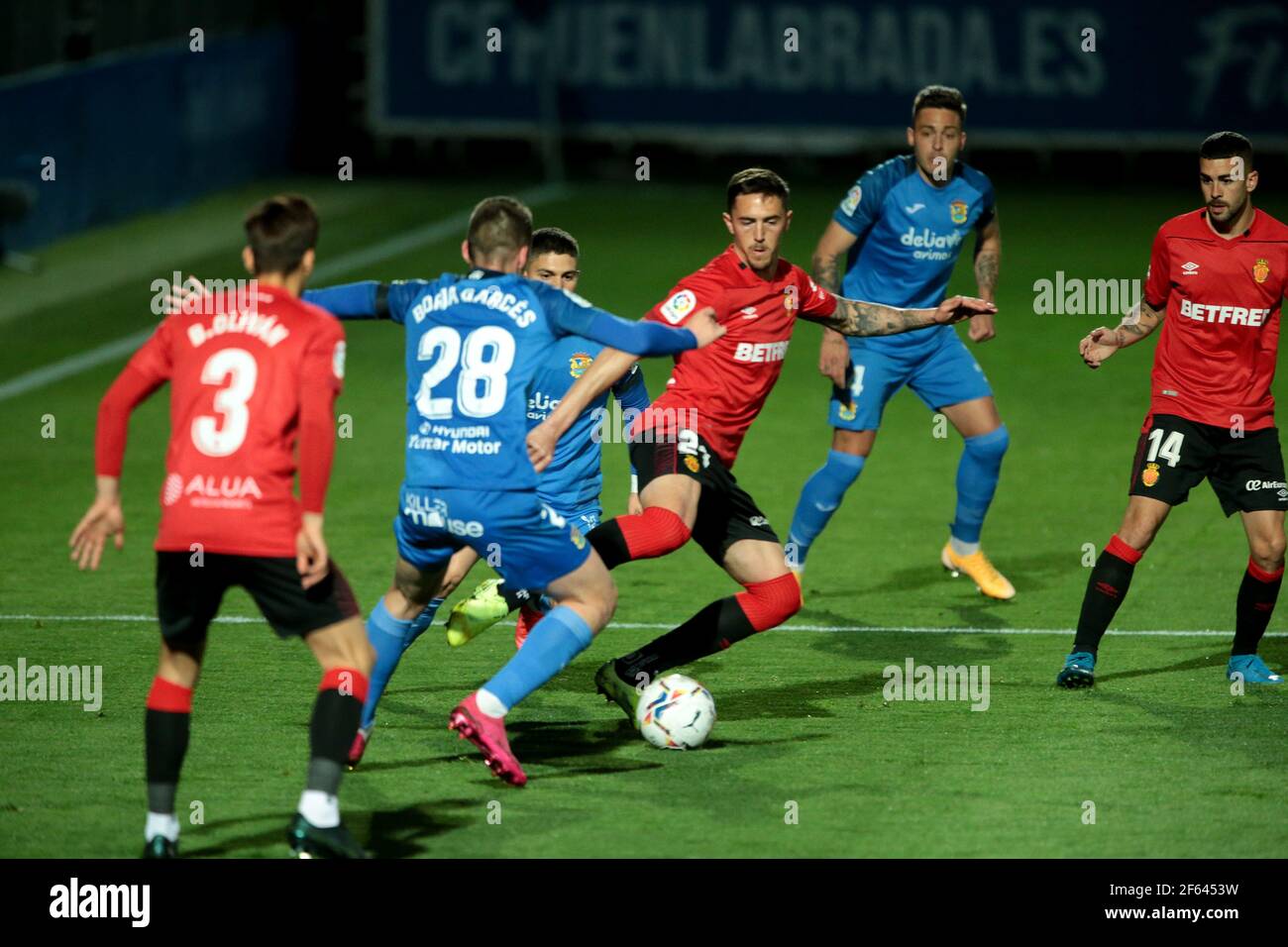 Fuenlabrada, Madrid, Spain, 29.03.2021C. F. Fuenlabrada against R. C. D. Mallorca match of the second division of Spanish soccer in match 31. Final score 4-1 winner Fuenlabrada with goals from the players Oscar Pichi 13 y 38  Nteka 41  and Pathe Ciss 73  Mallorca scores his player Mboula 56  Photo: Juan Carlos Rojas/Picture Alliance | usage worldwide Stock Photo