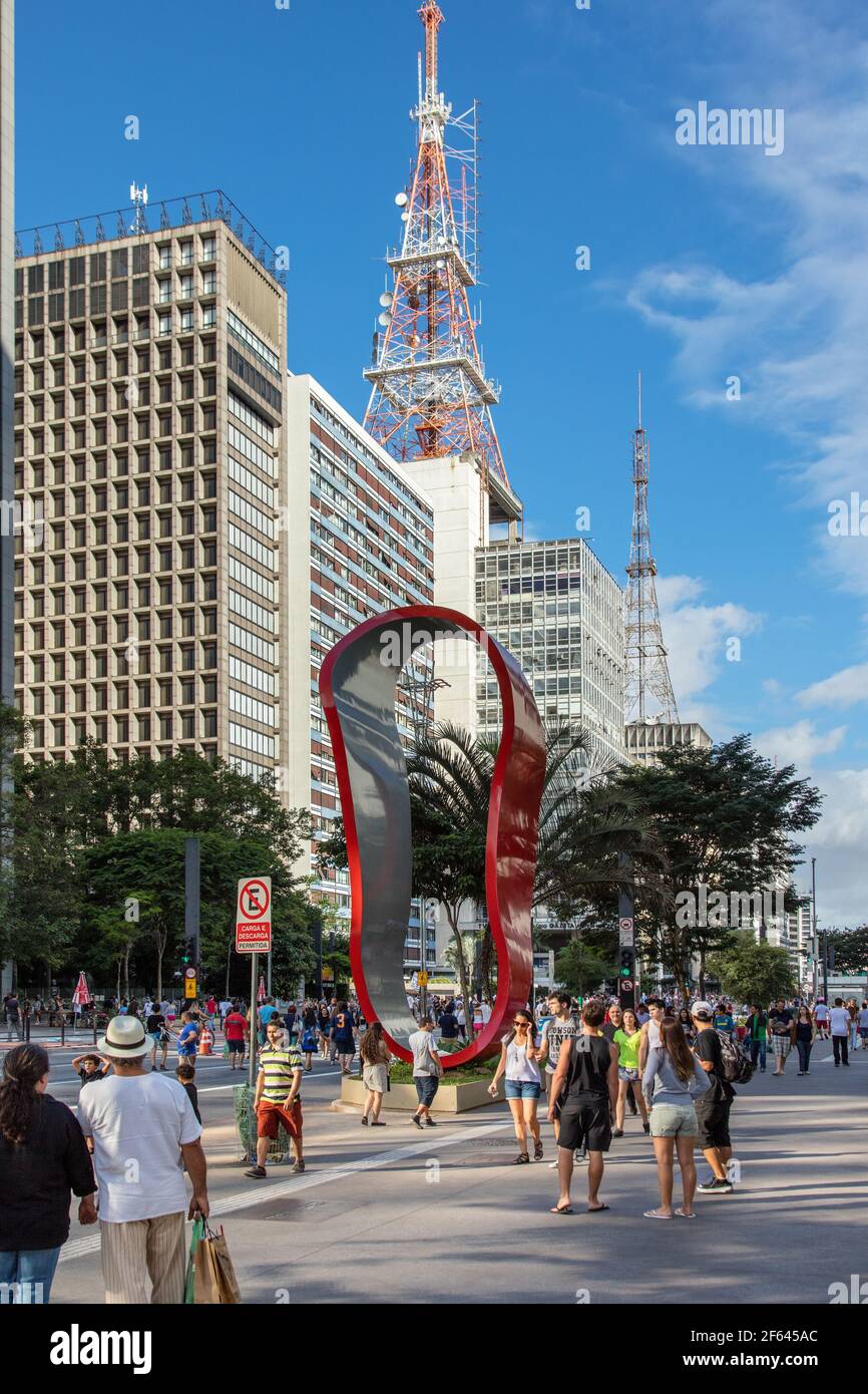 Sculpture by Tomie Ohtake Paulista Avenue, Sao Paulo, SP Brazil Stock Photo