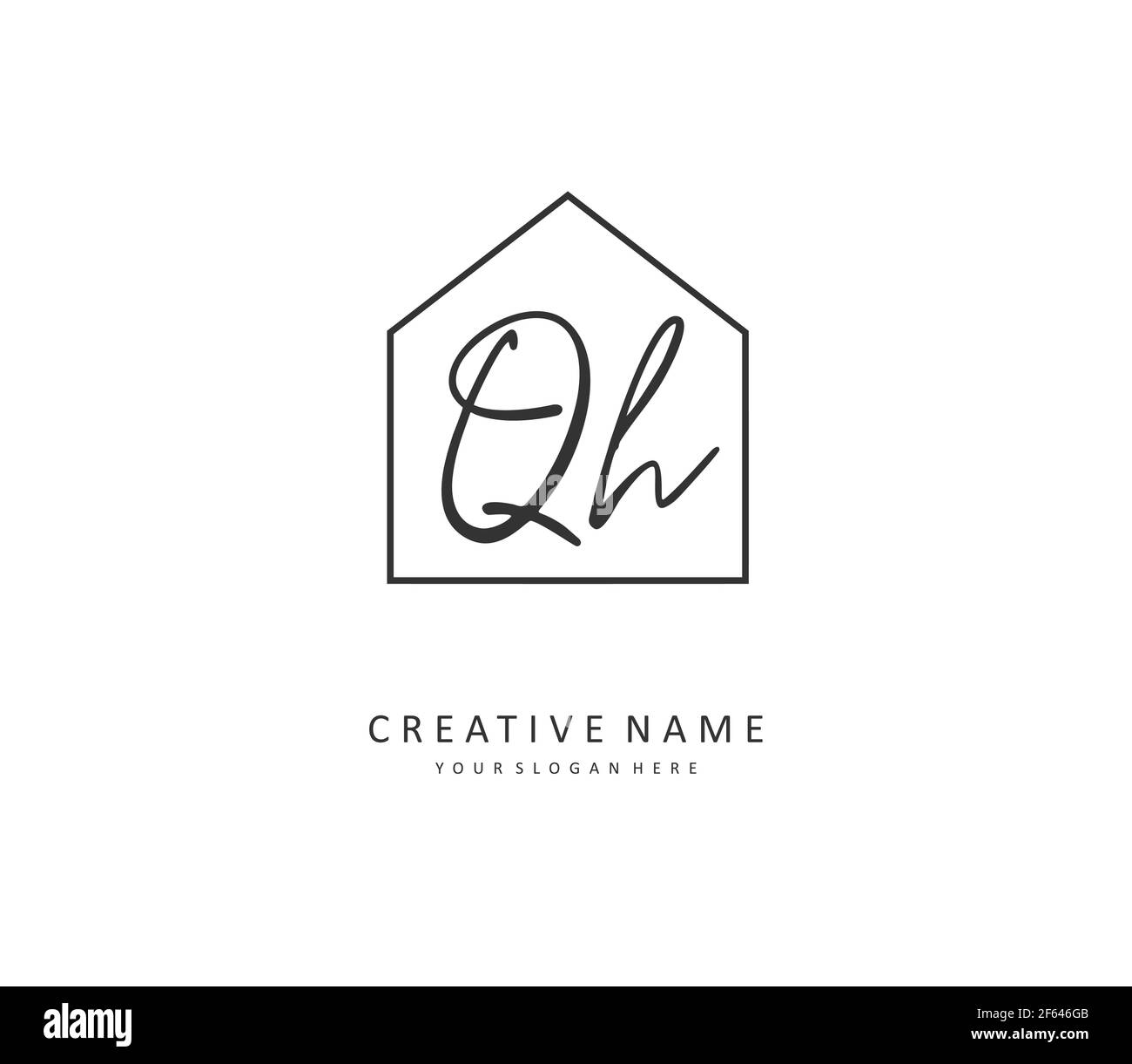 Q H QH Initial letter handwriting and signature logo. A concept ...