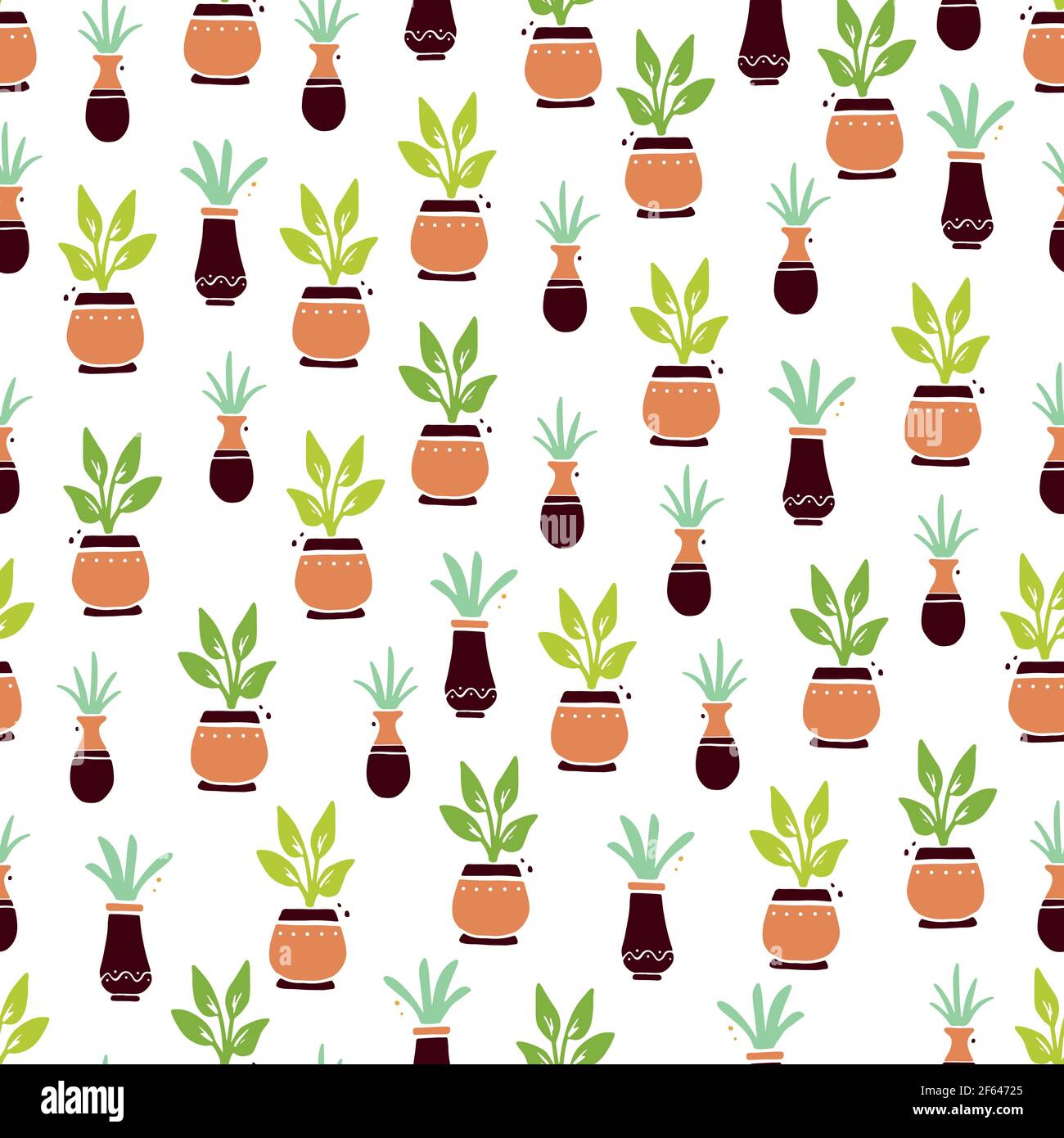 Seamless pattern of cute cartoon house plant with leaf and pot. Simple ...