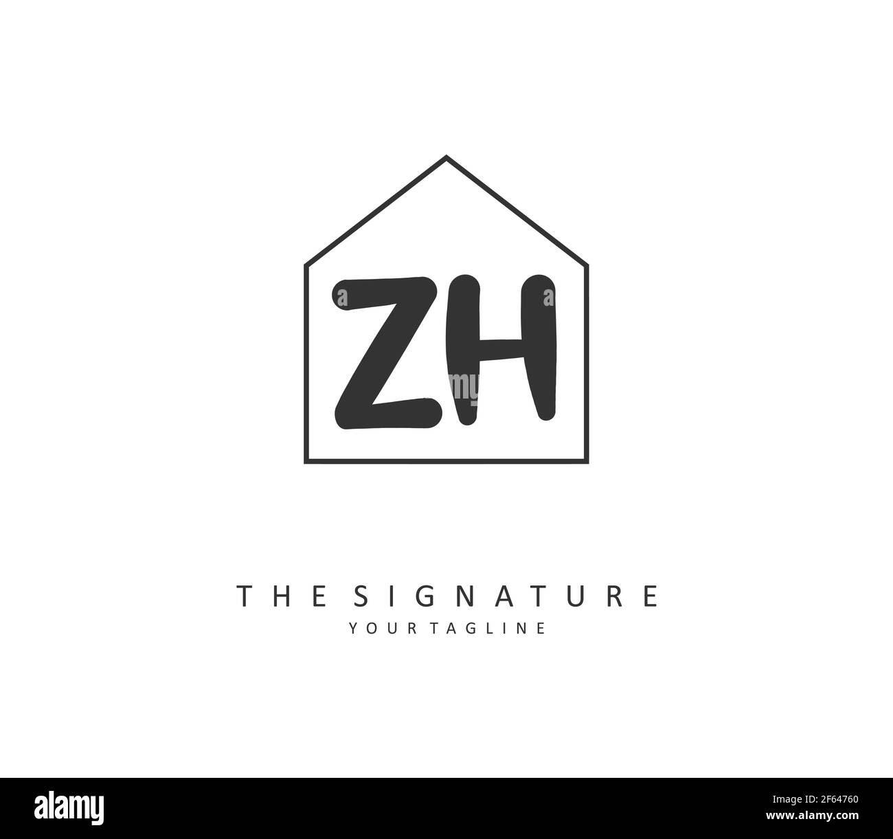 Z H ZH Initial letter handwriting and signature logo. A concept