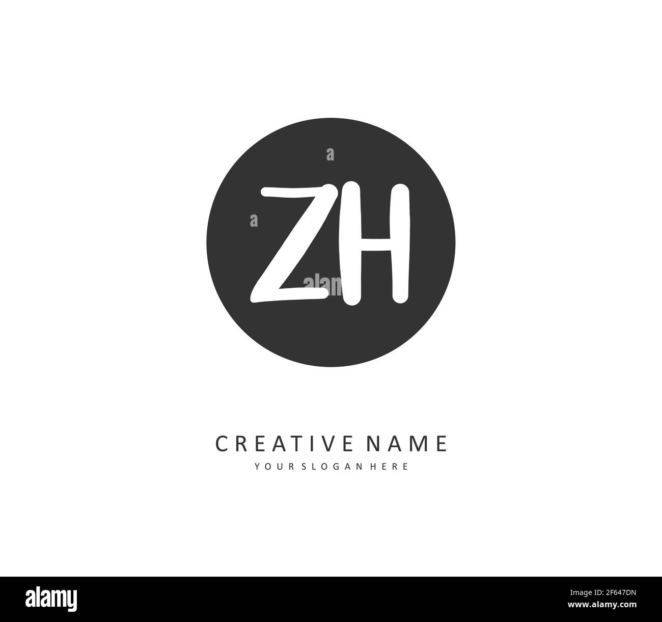 Z H ZH Initial letter handwriting and signature logo. A concept