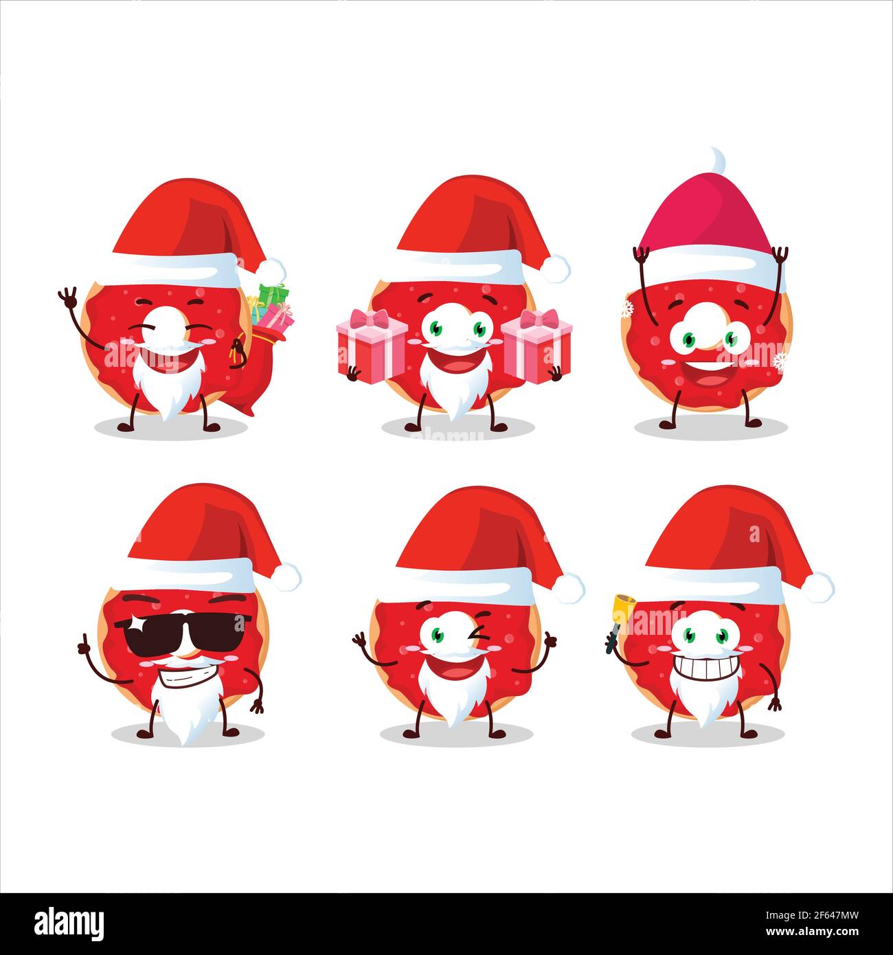 Santa Claus emoticons with raspberry donut cartoon character. Vector ...