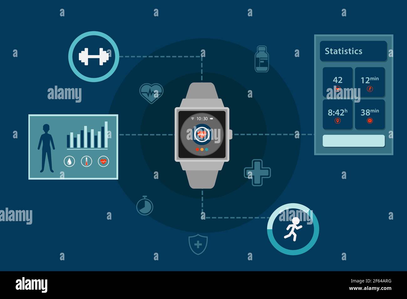 smartwatch infographic for wearable health monitoring technology, vector design Stock Vector