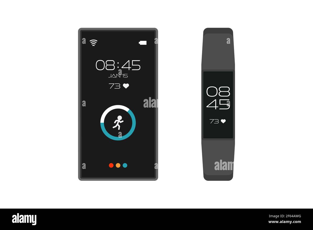 fitness tracker vector flat design with smart phone and activity