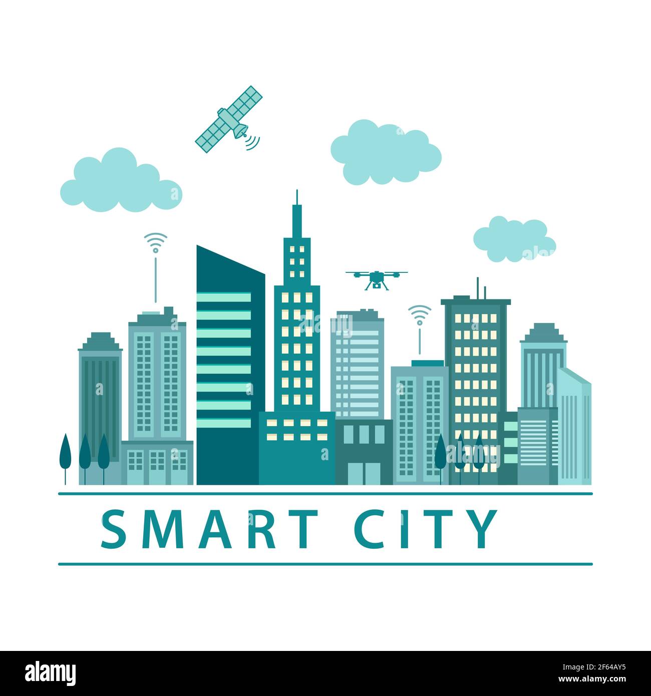 vector illustration of smart city with modern buildings Stock Vector