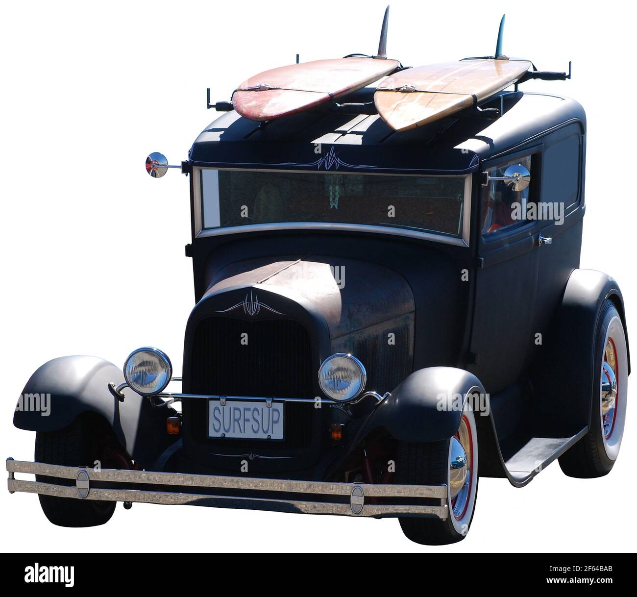 Modified 1931 Ford Model A Delivery Truck with surf board rack. Stock Photo