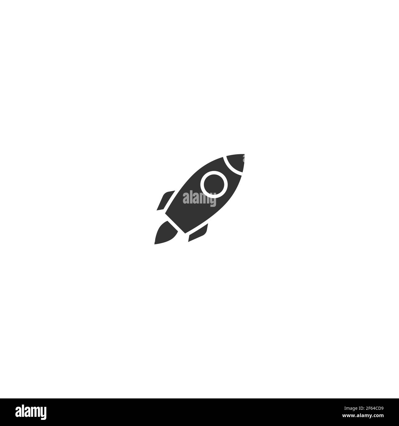 Rocket ship with fire. Isolated on white. Flat icon. Vector illustration with flying rocket. Space travel. Project start up sign. Creative idea symbol Stock Vector