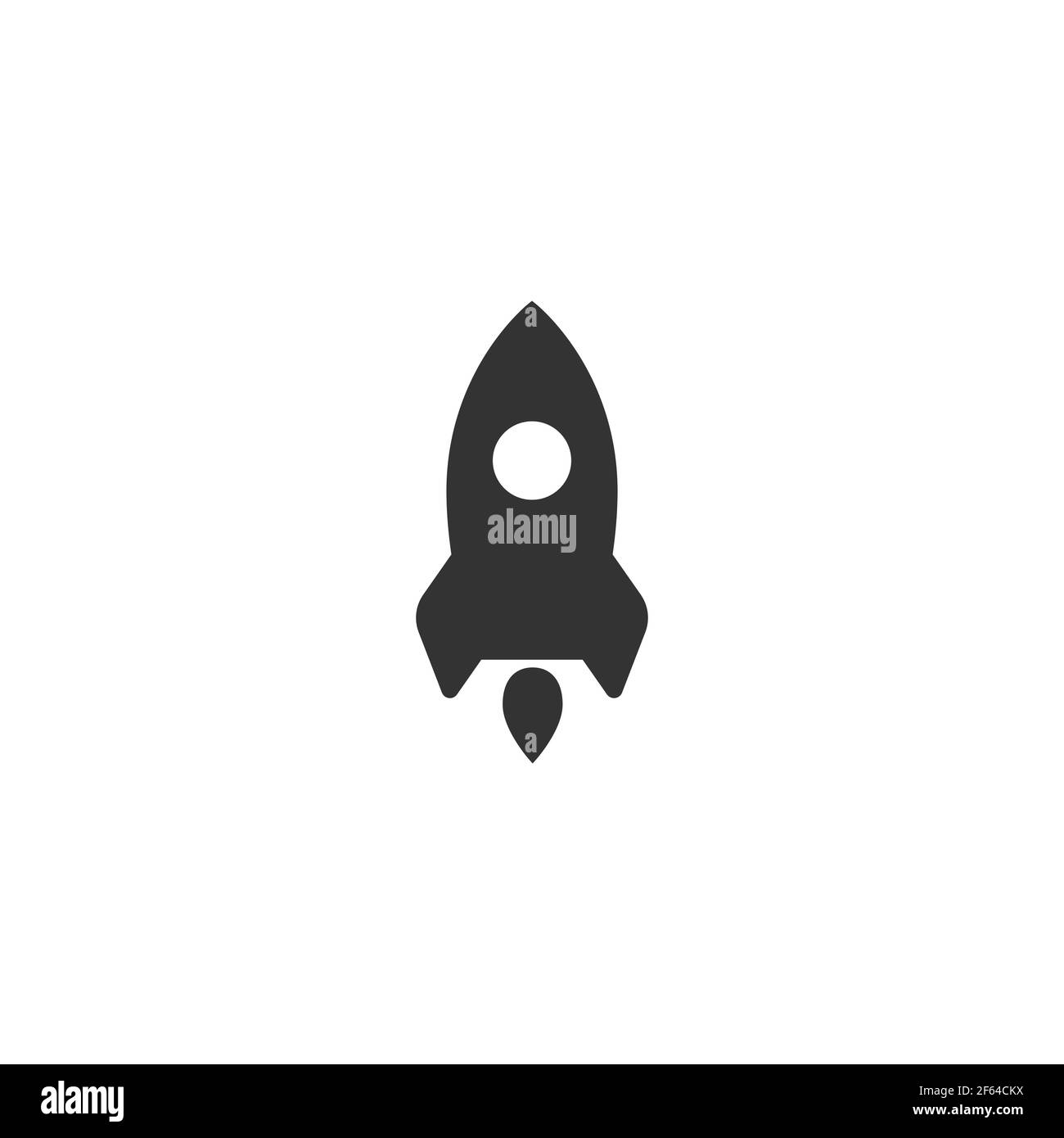 Rocket ship with fire. Isolated on white. Flat icon. Vector illustration with flying rocket. Space travel. Project start up sign. Creative idea symbol Stock Vector