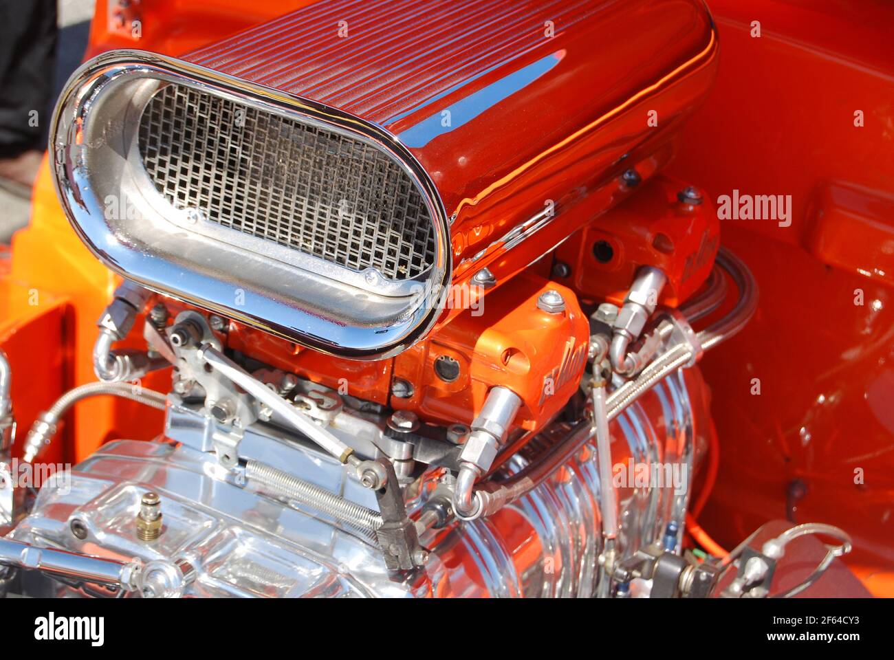1939 Ford Custom Coupe Hot Rod engine Stock Photo