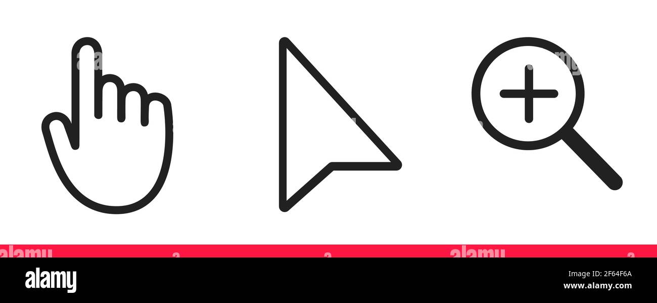 Black and white arrow, hand and magnifier mouse cursor icons vector ...