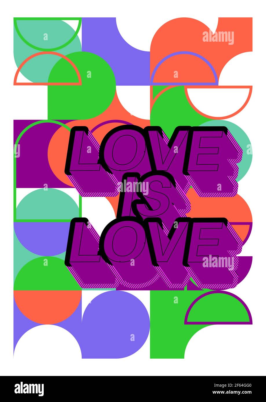 Love is Love text on retro geometric graphic background. Bauhaus style vector isolated on white