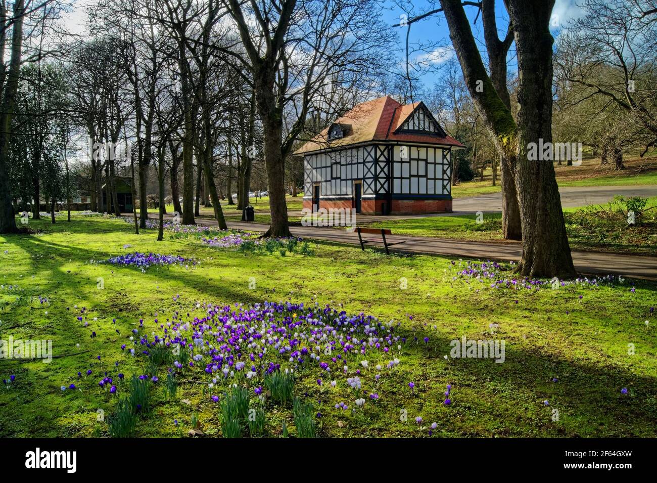 UK, West Yorkshire, Wakefield, Thornes Park Bandstand and Spring Flowers  Stock Photo - Alamy