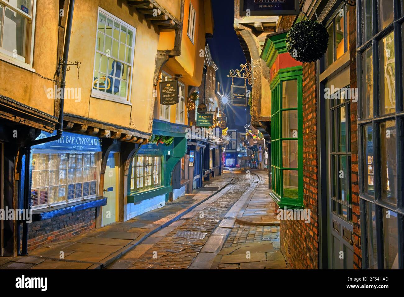 UK,North Yorkshire,York,The Shambles at night Stock Photo