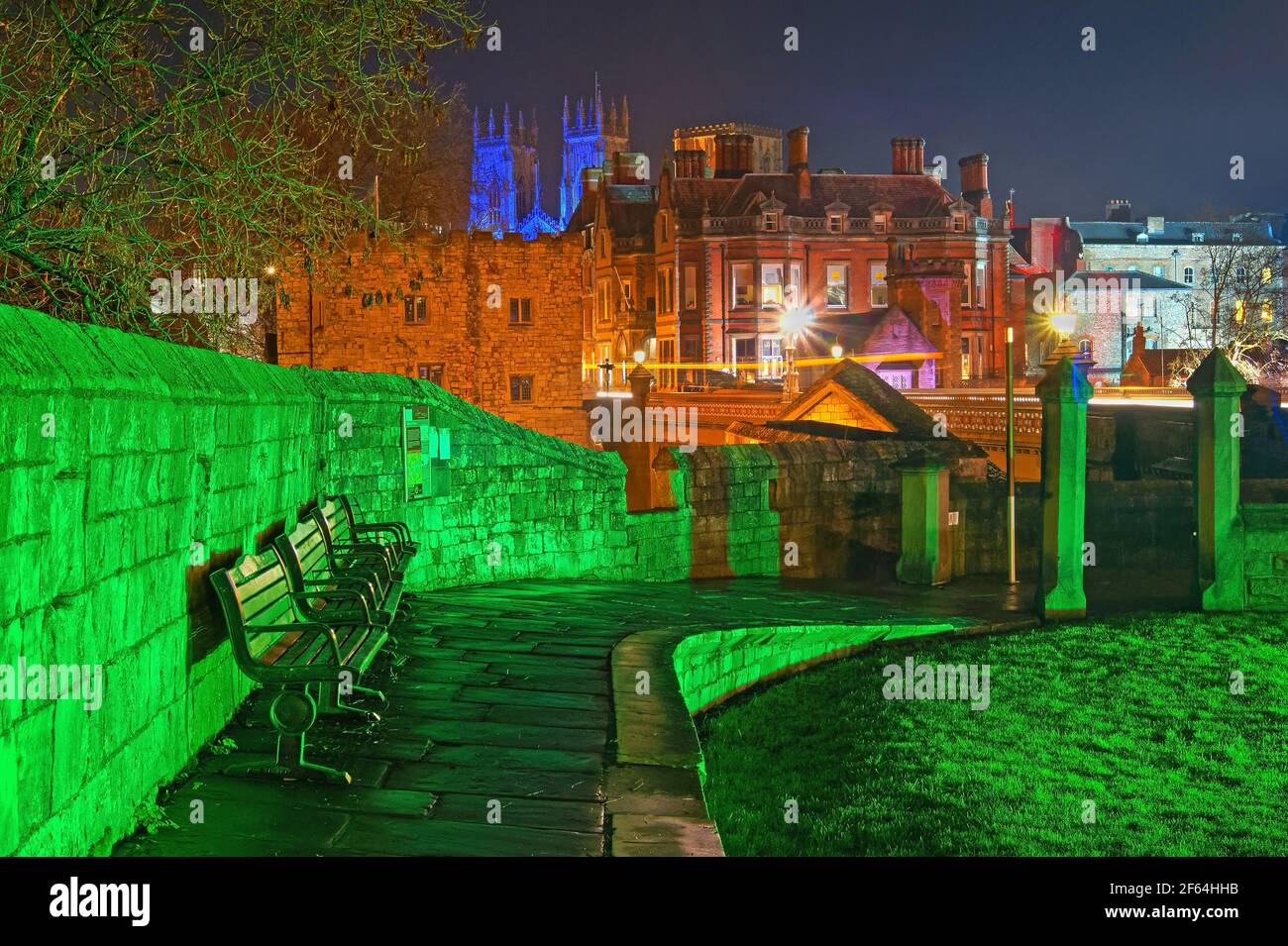 UK,North Yorkshire,York, City Walls with city centre and York Minster in the distance. Stock Photo