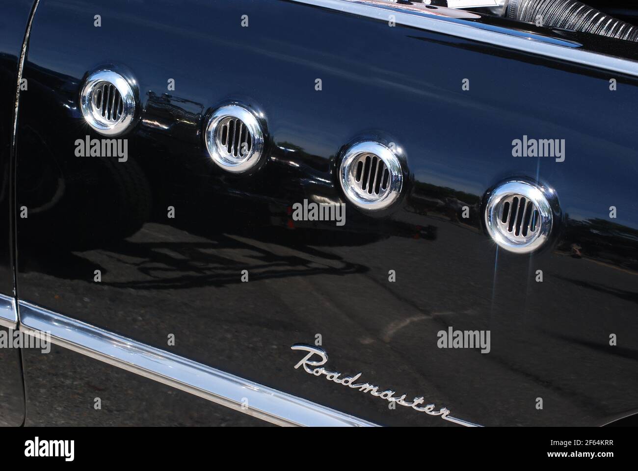 Air vent detail from the side of a 1949 Buick Roadmaster. Stock Photo