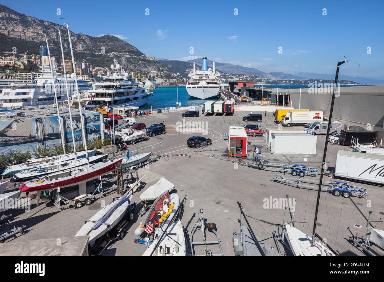 Monaco principality, sailing boats in dry dock of Port Hercules Stock Photo