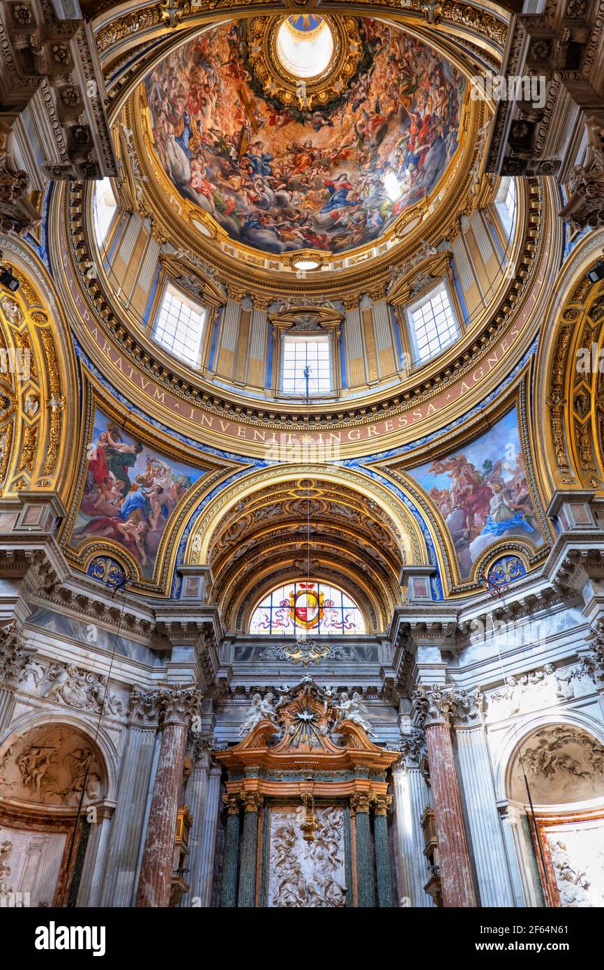 Sant Agnese in Agone church interior at Piazza Navona in Rome, Italy,  frescoed dome, apse and main altar Stock Photo - Alamy