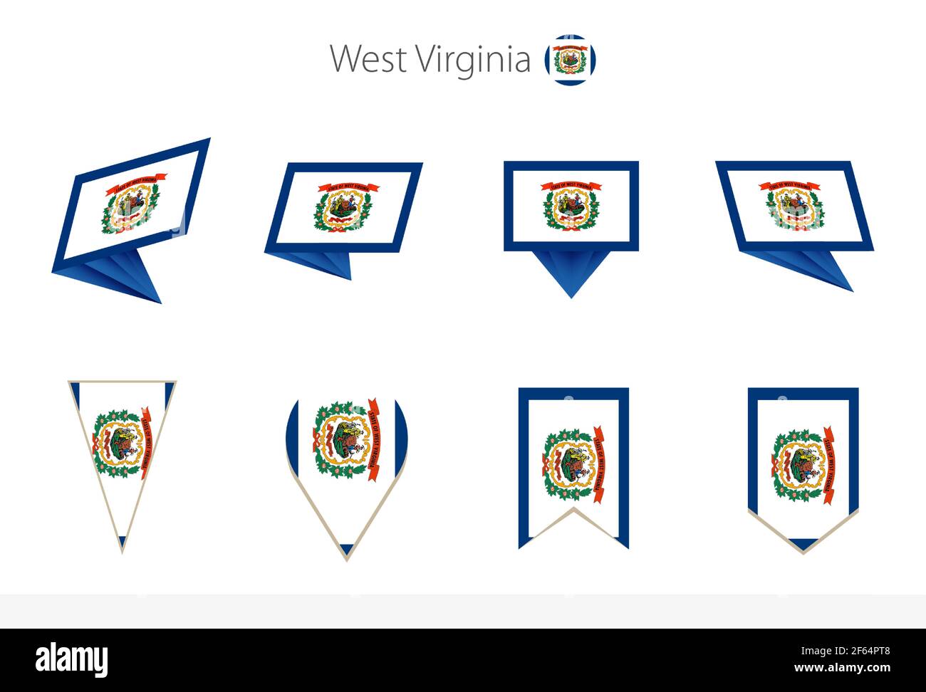 West Virginia US State flag collection, eight versions of West Virginia